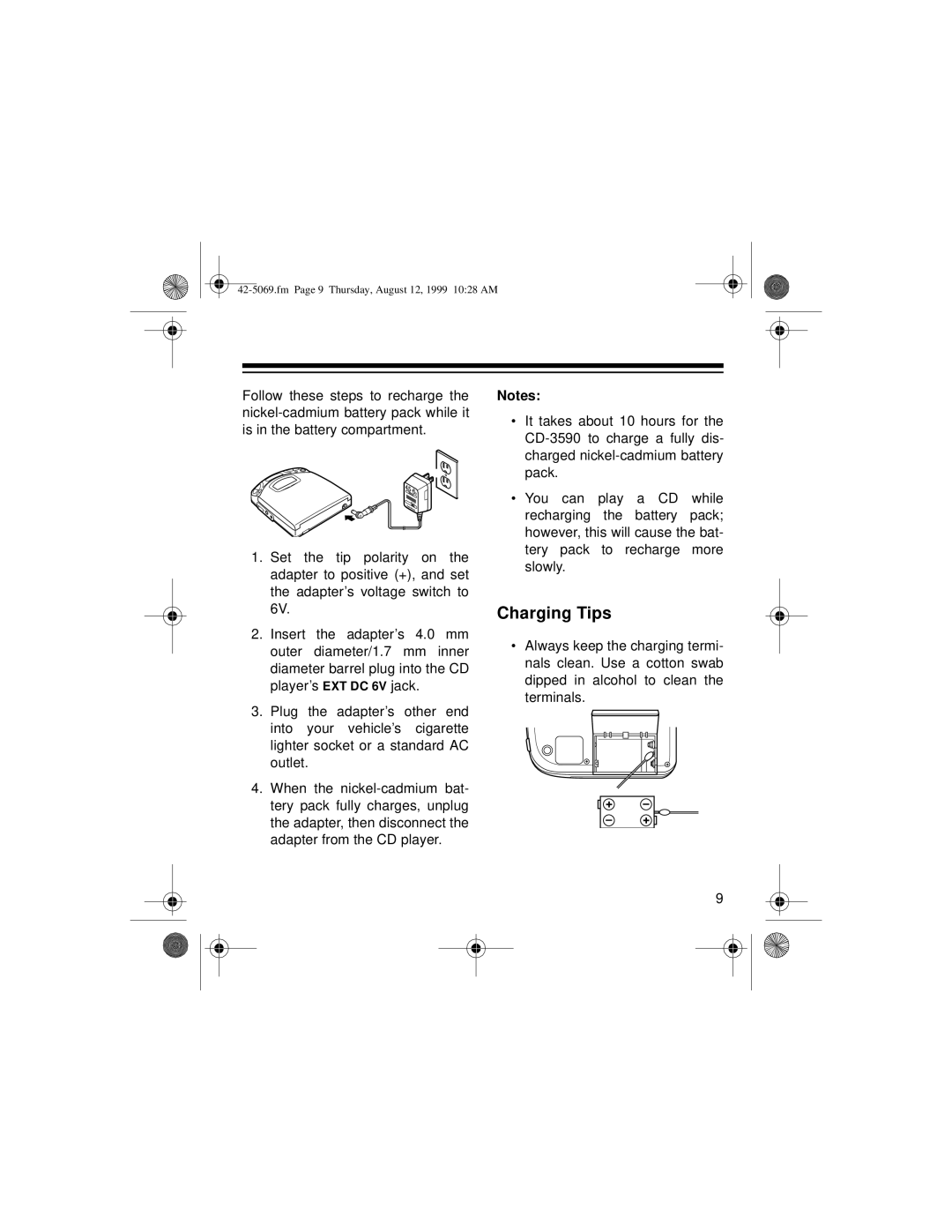 Optimus CD-3590 owner manual Charging Tips 