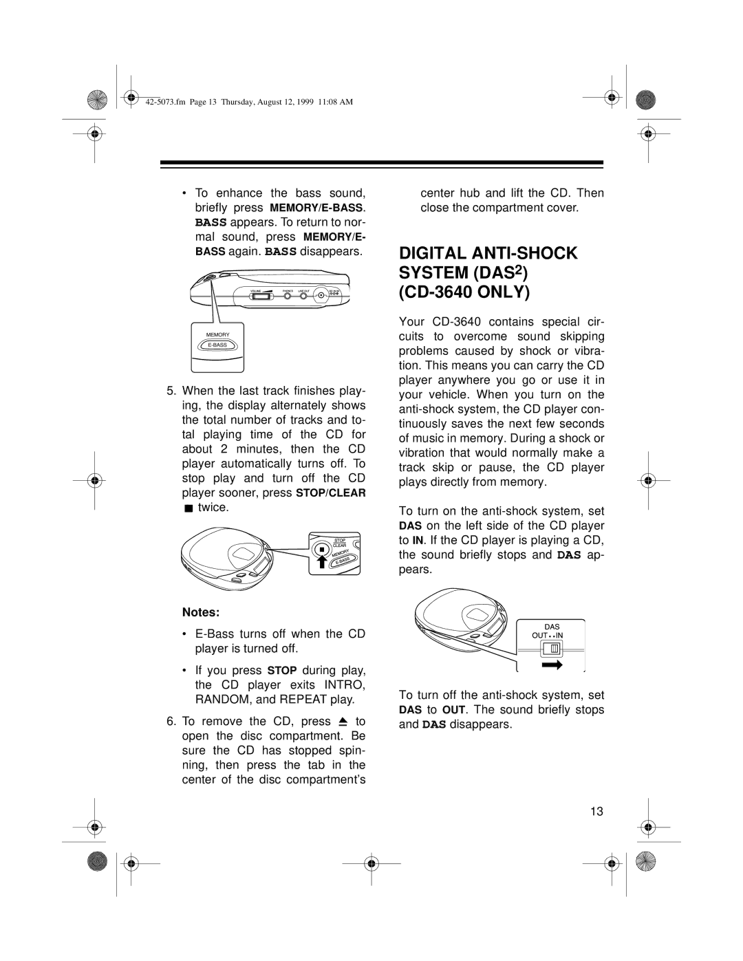 Optimus CD-3620 owner manual Digital ANTI-SHOCK System DAS2 CD-3640 only 