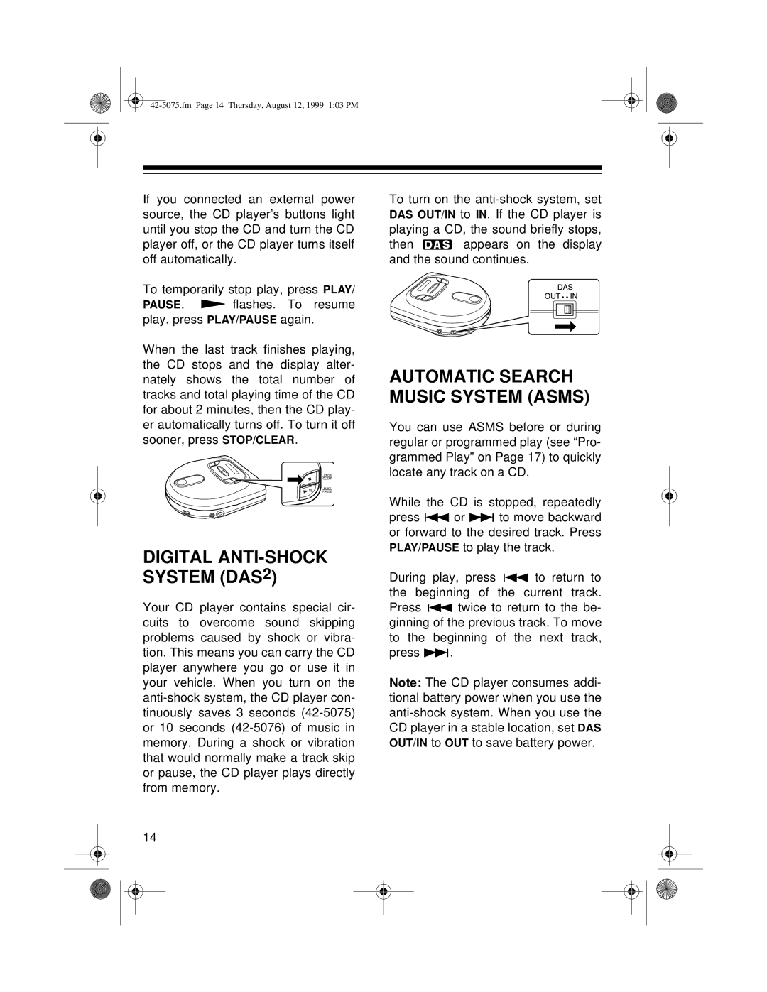 Optimus CD-3680 (42-5075), CD-3690 (42-5076) owner manual Digital ANTI-SHOCK System DAS2, Automatic Search Music System Asms 