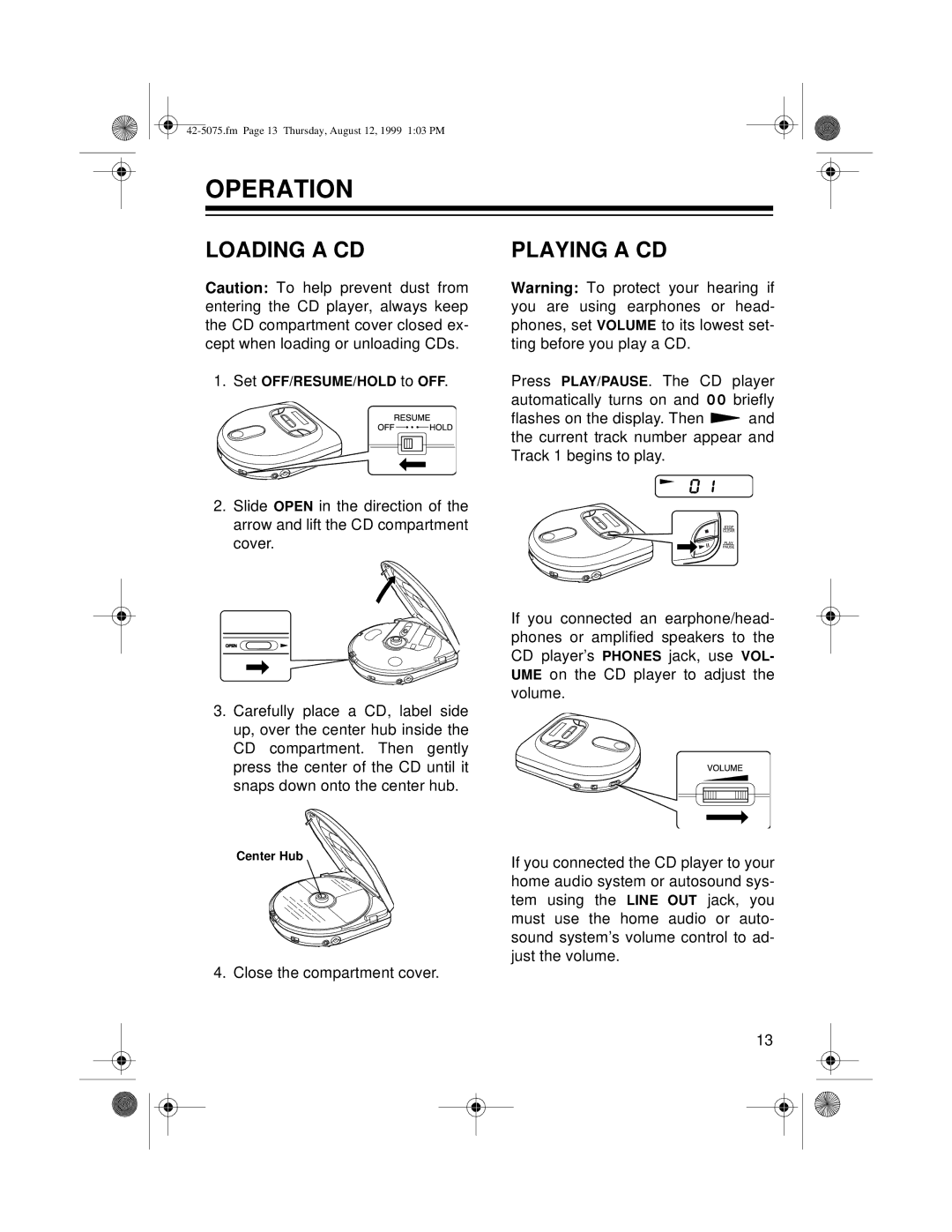 Optimus CD-3690 (42-5076), CD-3680 (42-5075) owner manual Operation, Loading a CD, Playing a CD 