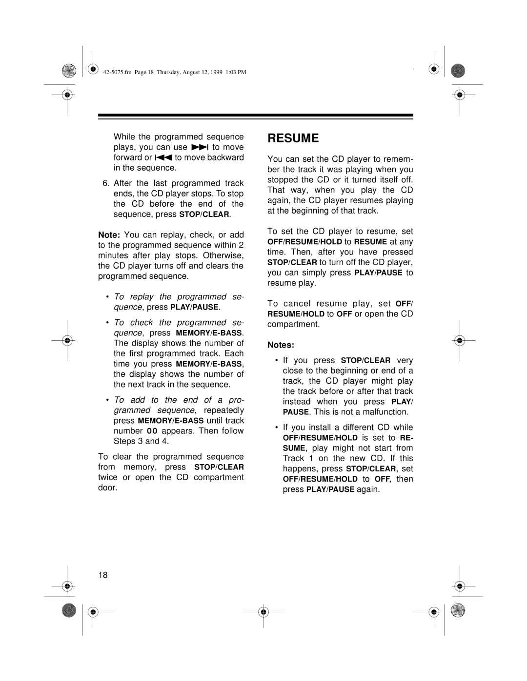 Optimus CD-3680 (42-5075), CD-3690 (42-5076) owner manual Resume 