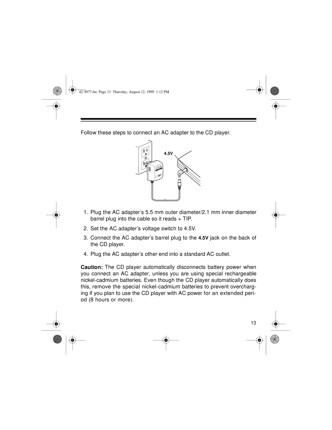 Optimus CD-3720 owner manual Follow these steps to connect an AC adapter to the CD player 