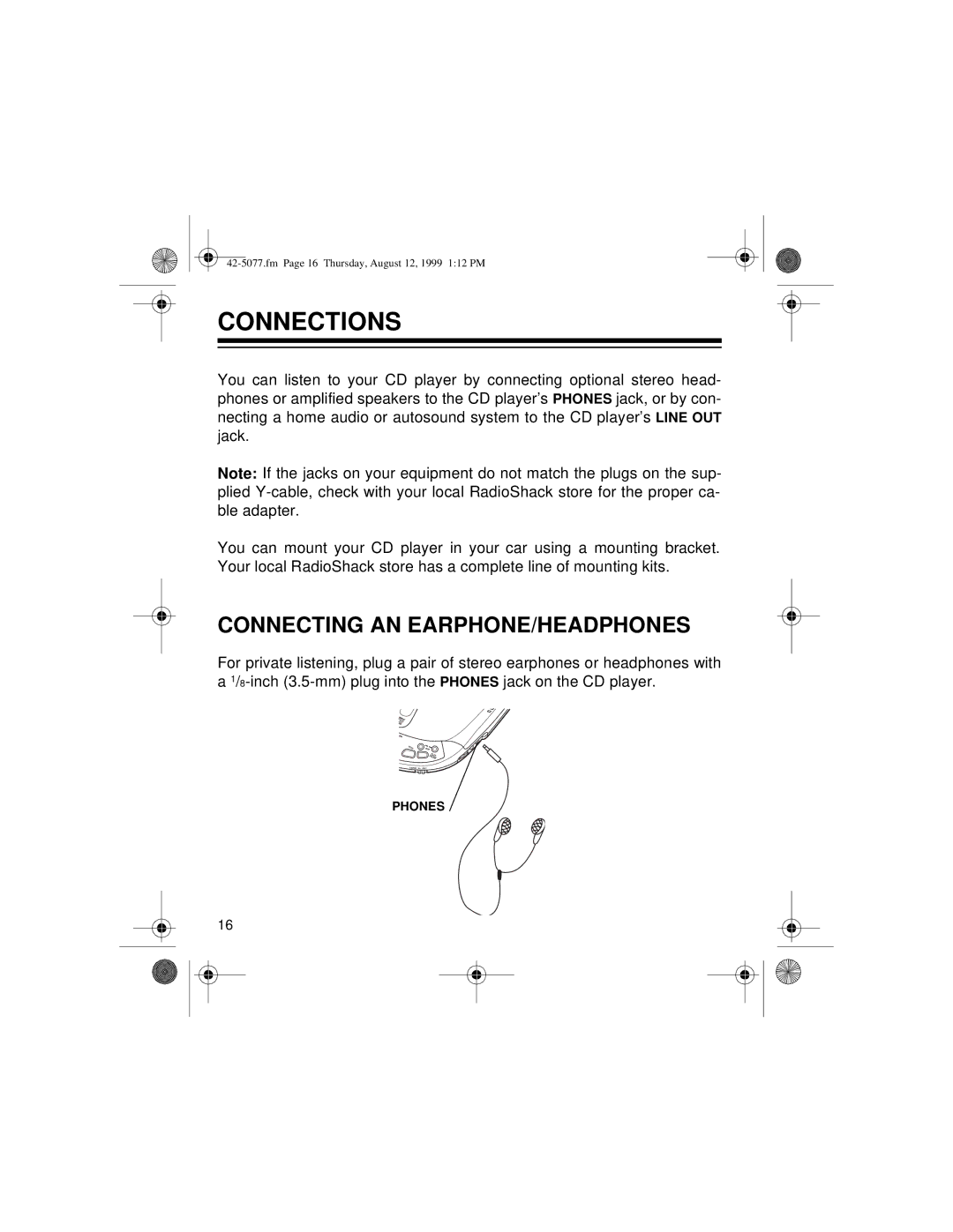 Optimus CD-3720 owner manual Connections, Connecting AN EARPHONE/HEADPHONES 