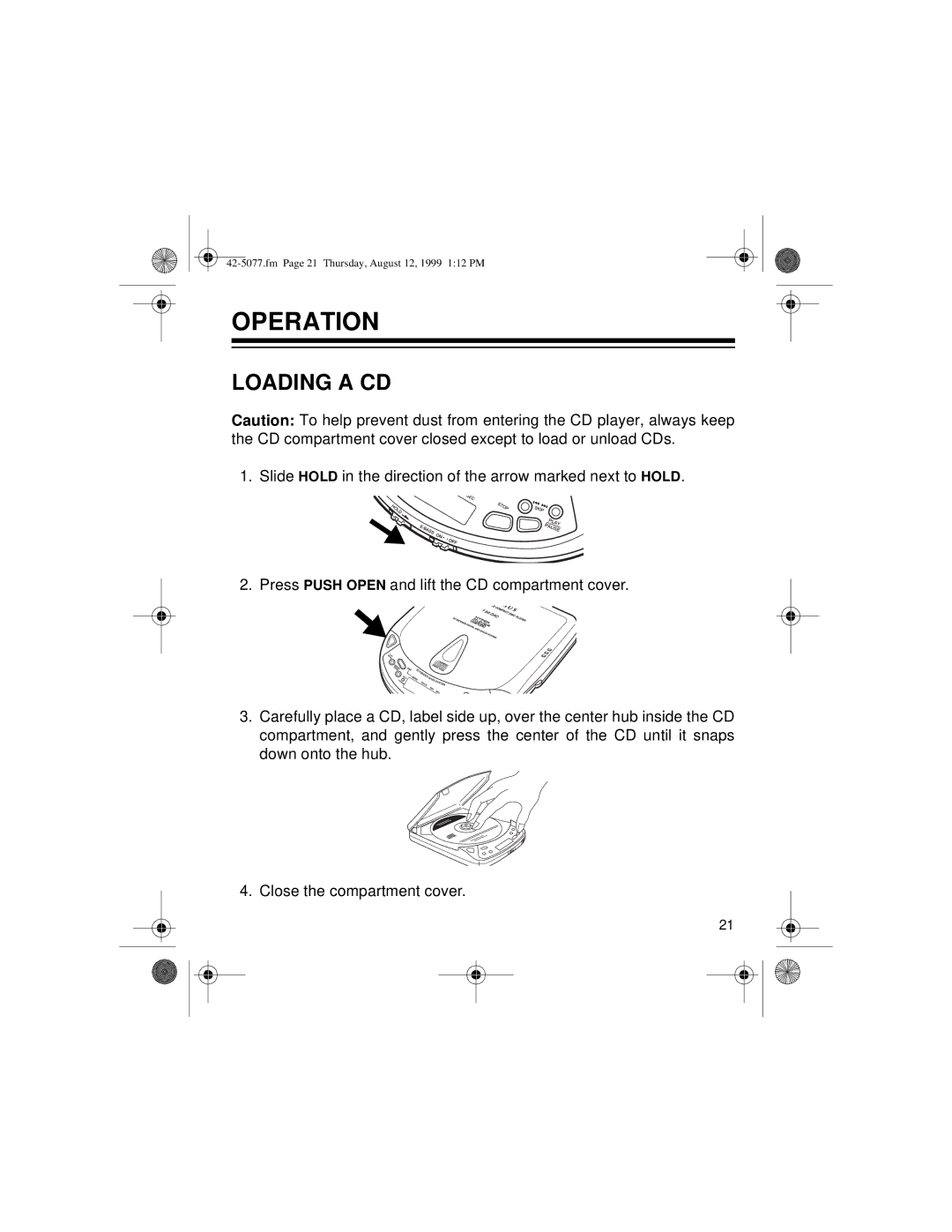 Optimus CD-3720 owner manual Operation, Loading a CD 