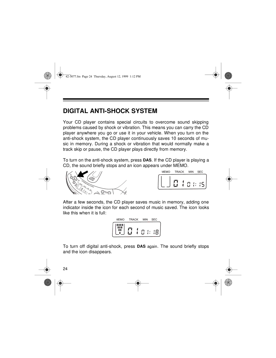 Optimus CD-3720 owner manual Digital ANTI-SHOCK System 