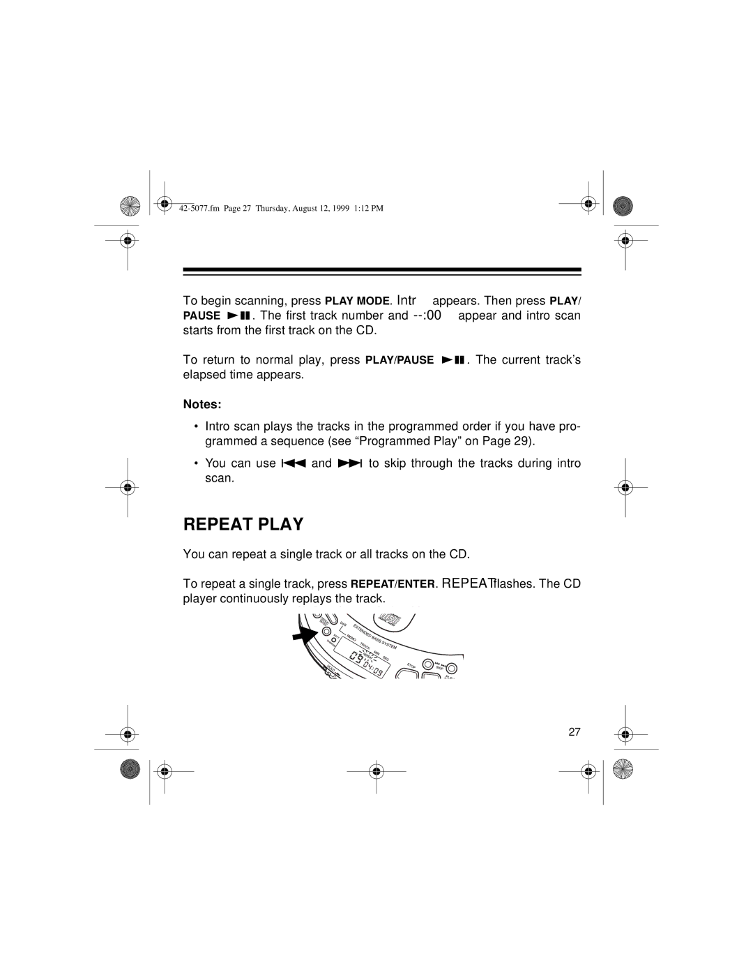 Optimus CD-3720 owner manual Repeat Play 