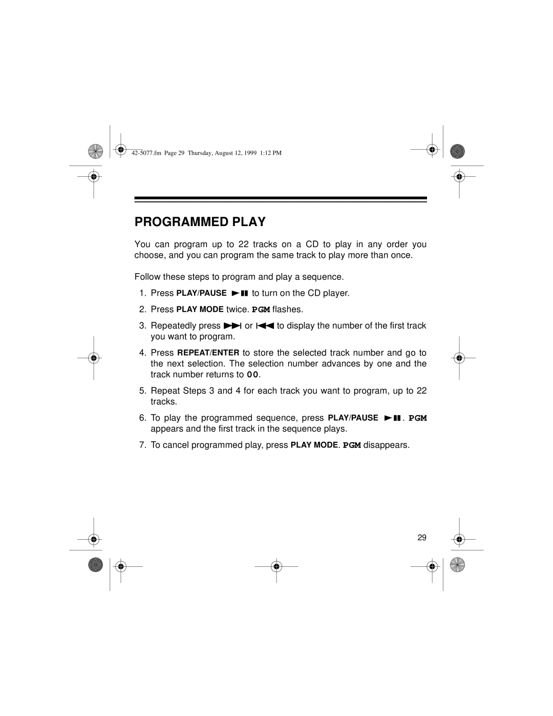 Optimus CD-3720 owner manual Programmed Play 