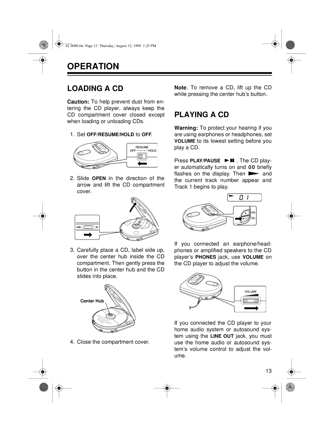 Optimus CD-3790 owner manual Operation, Loading a CD, Playing a CD 