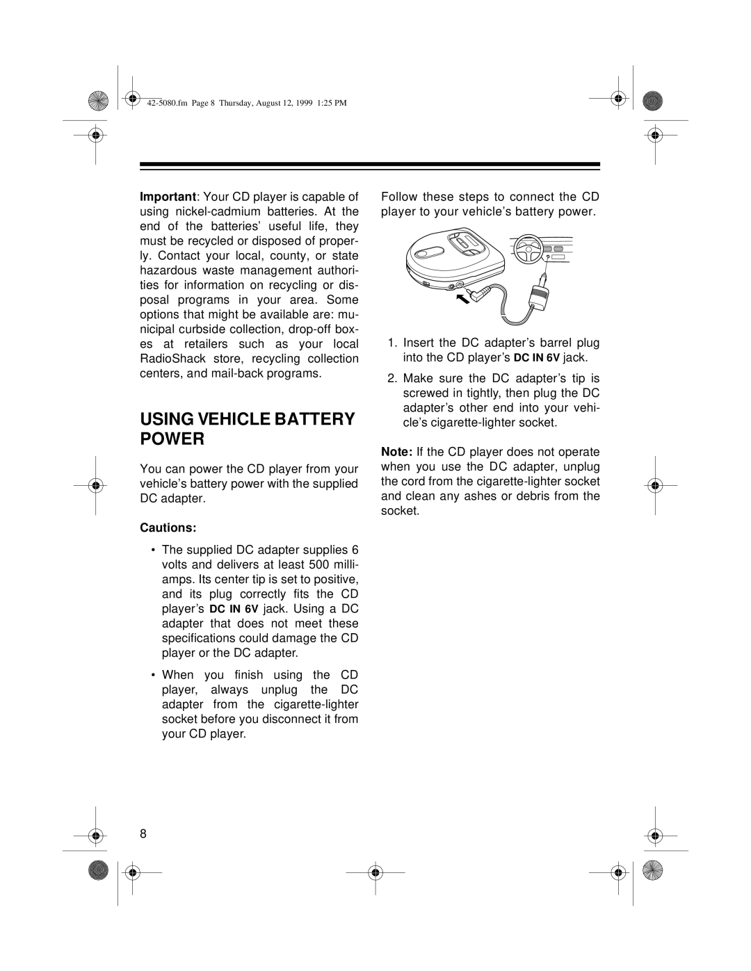 Optimus CD-3790 owner manual Using Vehicle Battery Power 