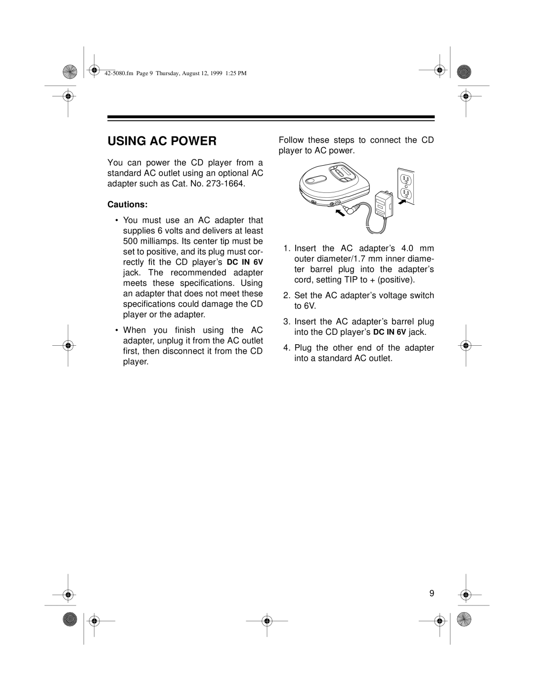 Optimus CD-3790 owner manual Using AC Power 