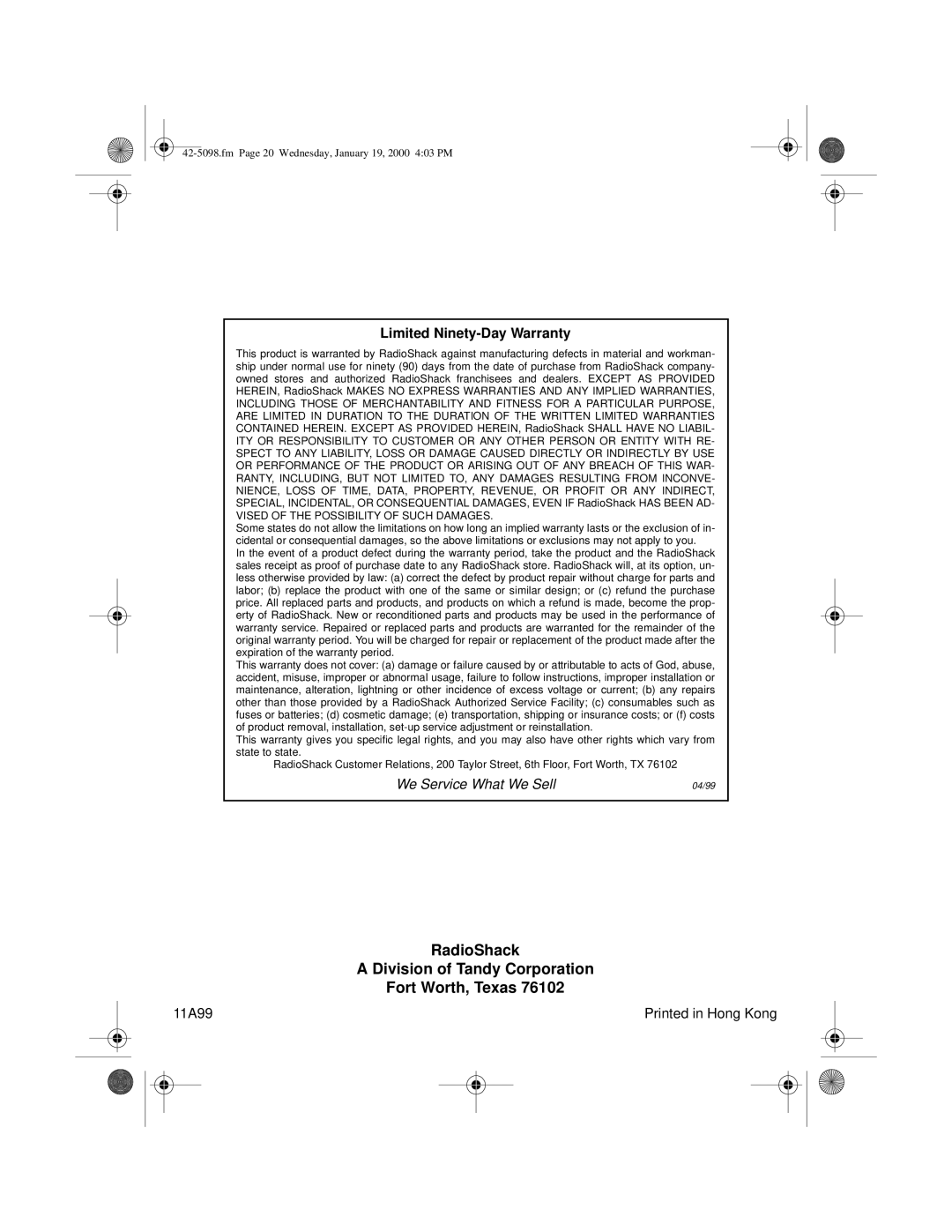 Optimus CD-3840 owner manual RadioShack Division of Tandy Corporation Fort Worth, Texas 