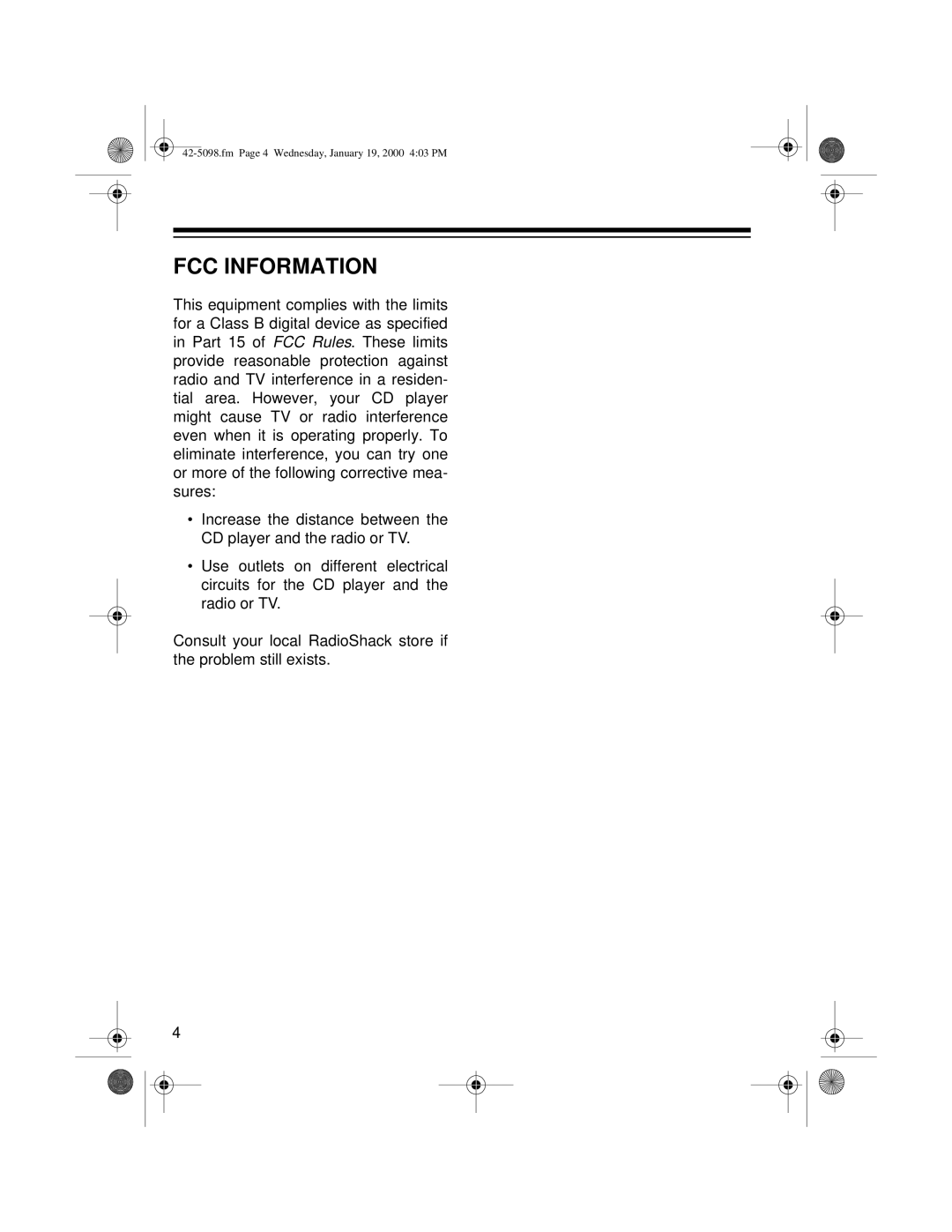 Optimus CD-3840 owner manual FCC Information 