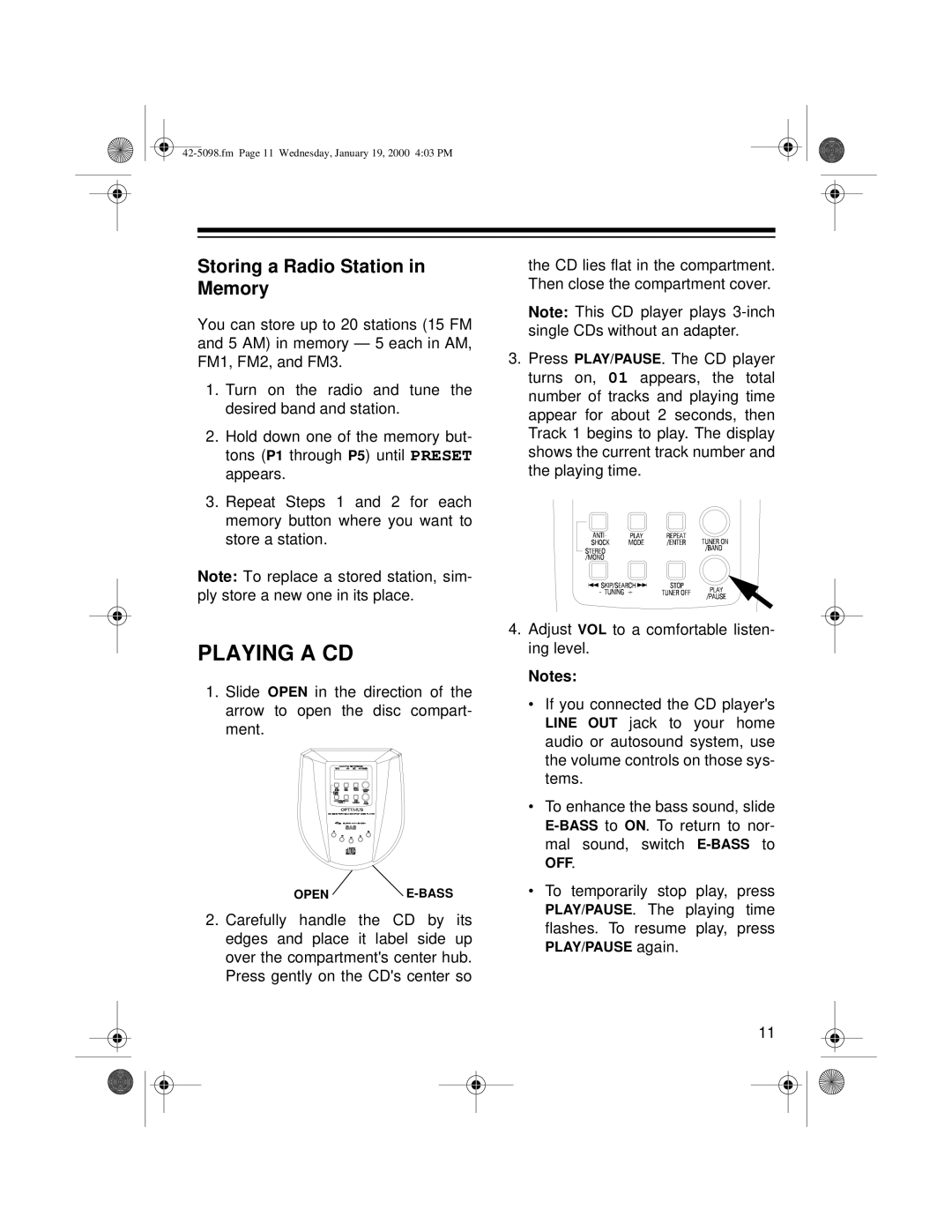 Optimus CD-3840 owner manual Playing a CD, Storing a Radio Station in Memory 