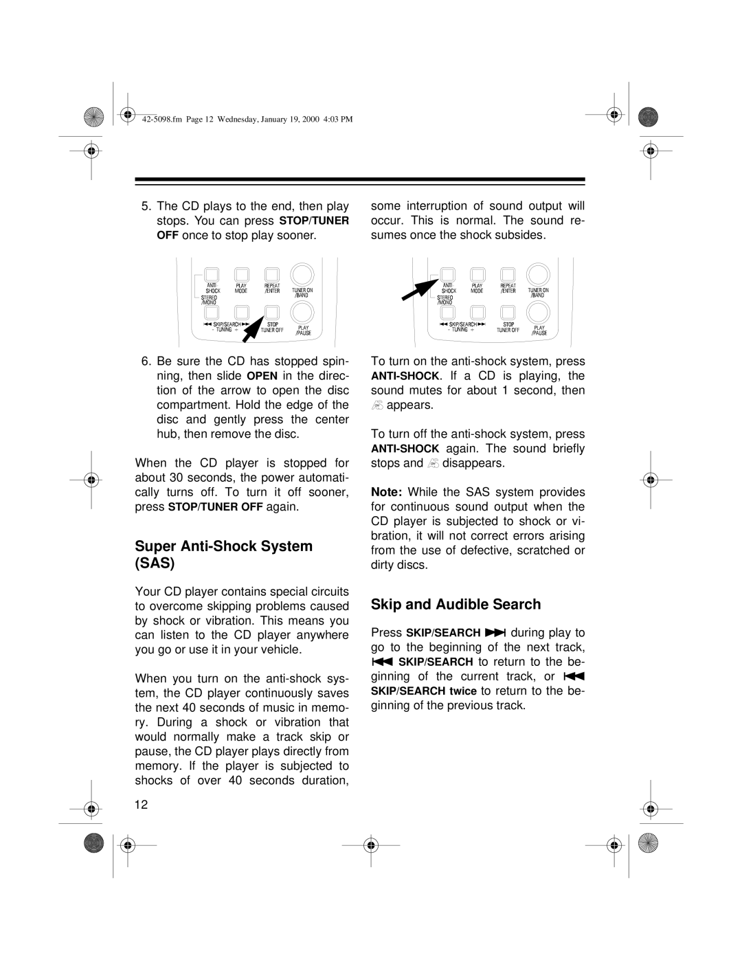 Optimus CD-3840 owner manual Super Anti-Shock System SAS, Skip and Audible Search 