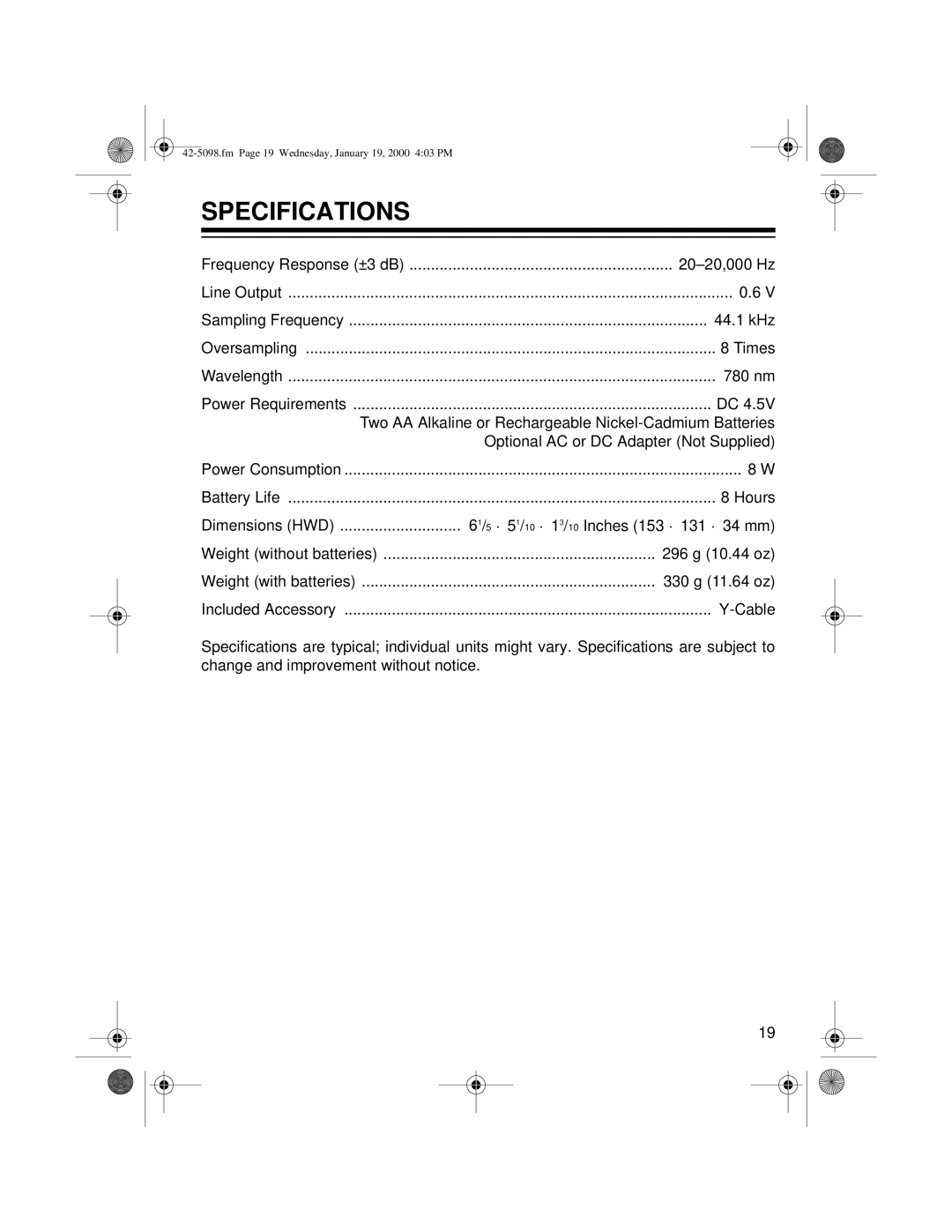 Optimus CD-3840 owner manual Specifications 