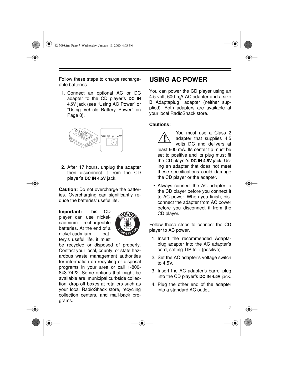 Optimus CD-3840 owner manual Using AC Power 