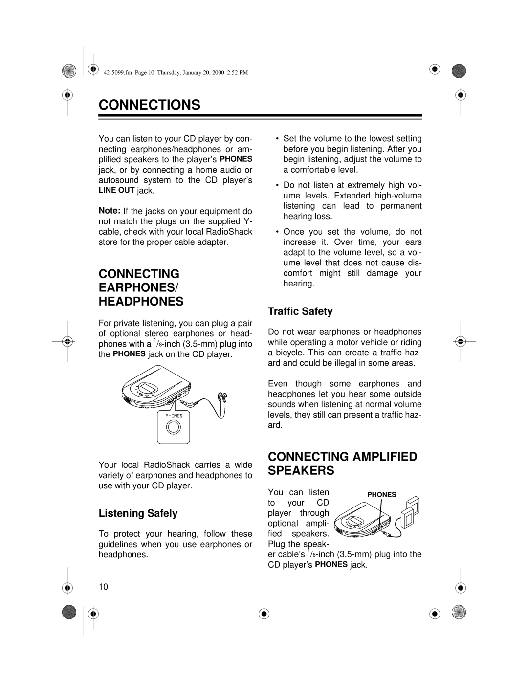 Optimus CD-3860 owner manual Connections, Connecting Earphones Headphones, Connecting Amplified Speakers 