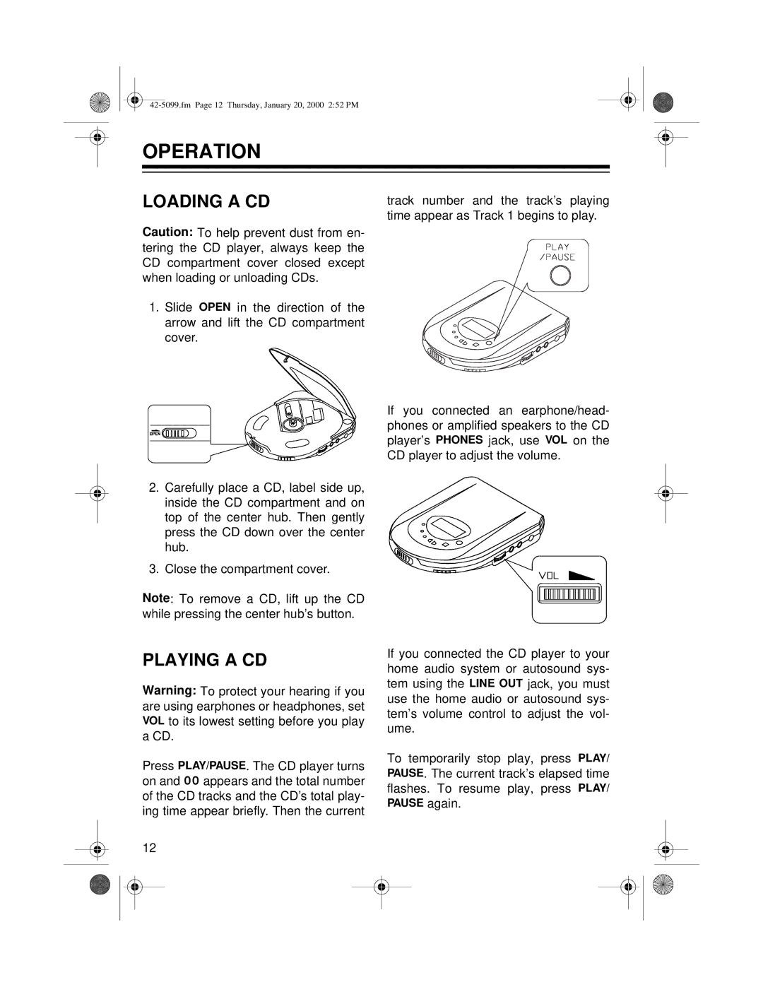 Optimus CD-3860 owner manual Operation, Loading a CD, Playing a CD 