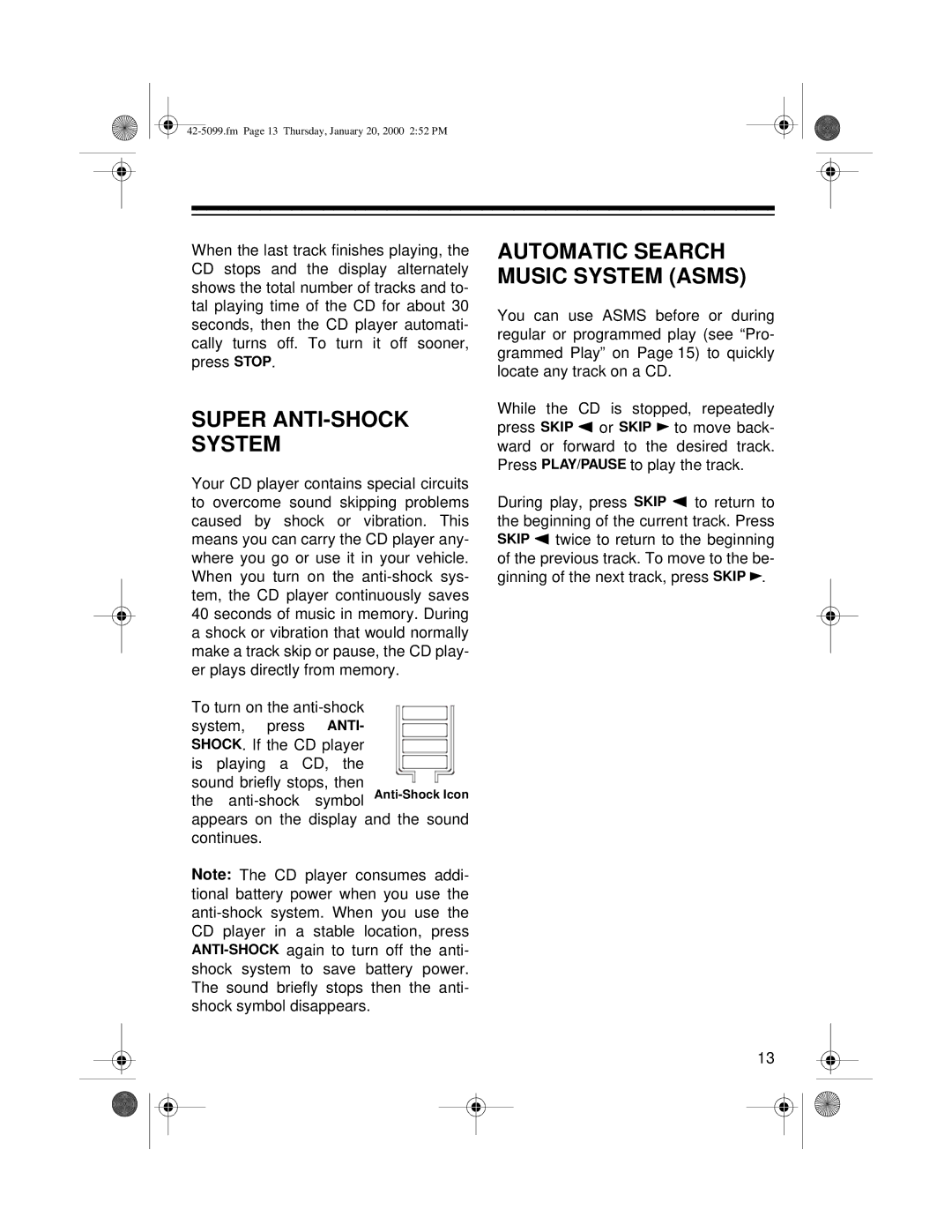 Optimus CD-3860 owner manual Super ANTI-SHOCK System, Automatic Search Music System Asms 