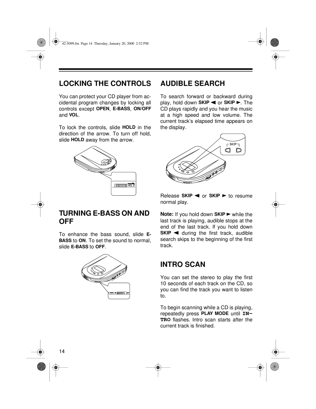 Optimus CD-3860 owner manual Locking the Controls, Audible Search, Turning E-BASS on and OFF, Intro Scan 