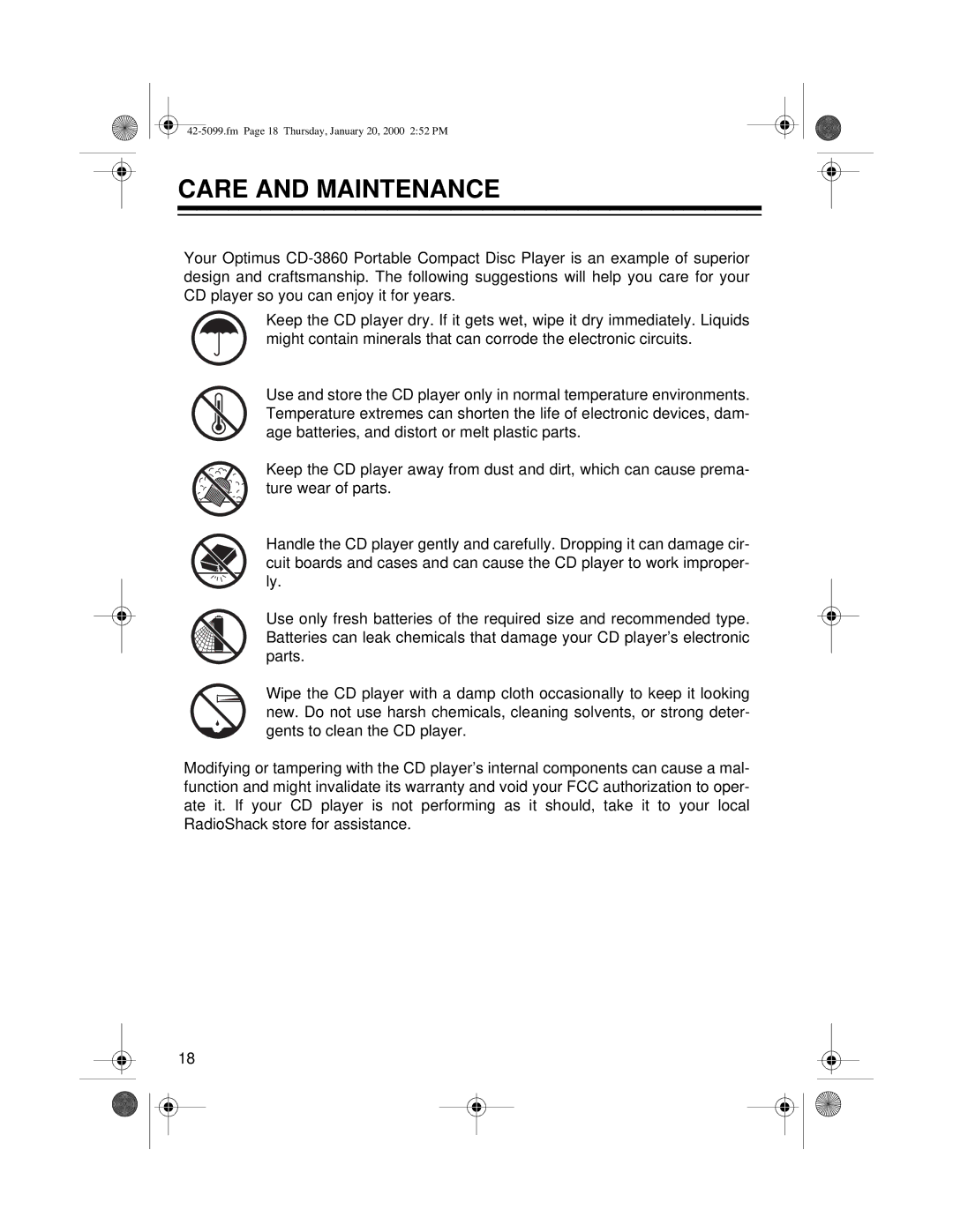 Optimus CD-3860 owner manual Care and Maintenance 