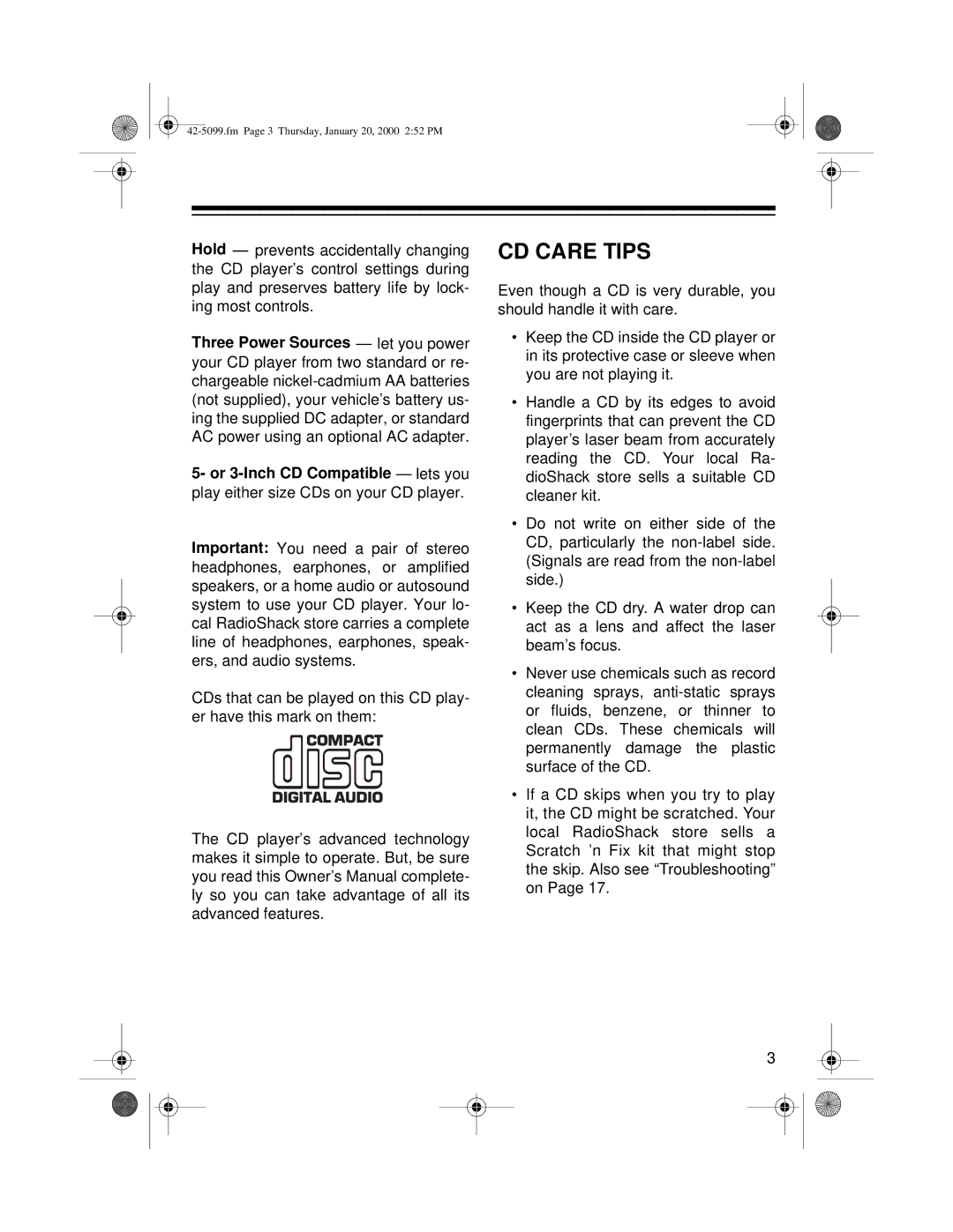 Optimus CD-3860 owner manual CD Care Tips 