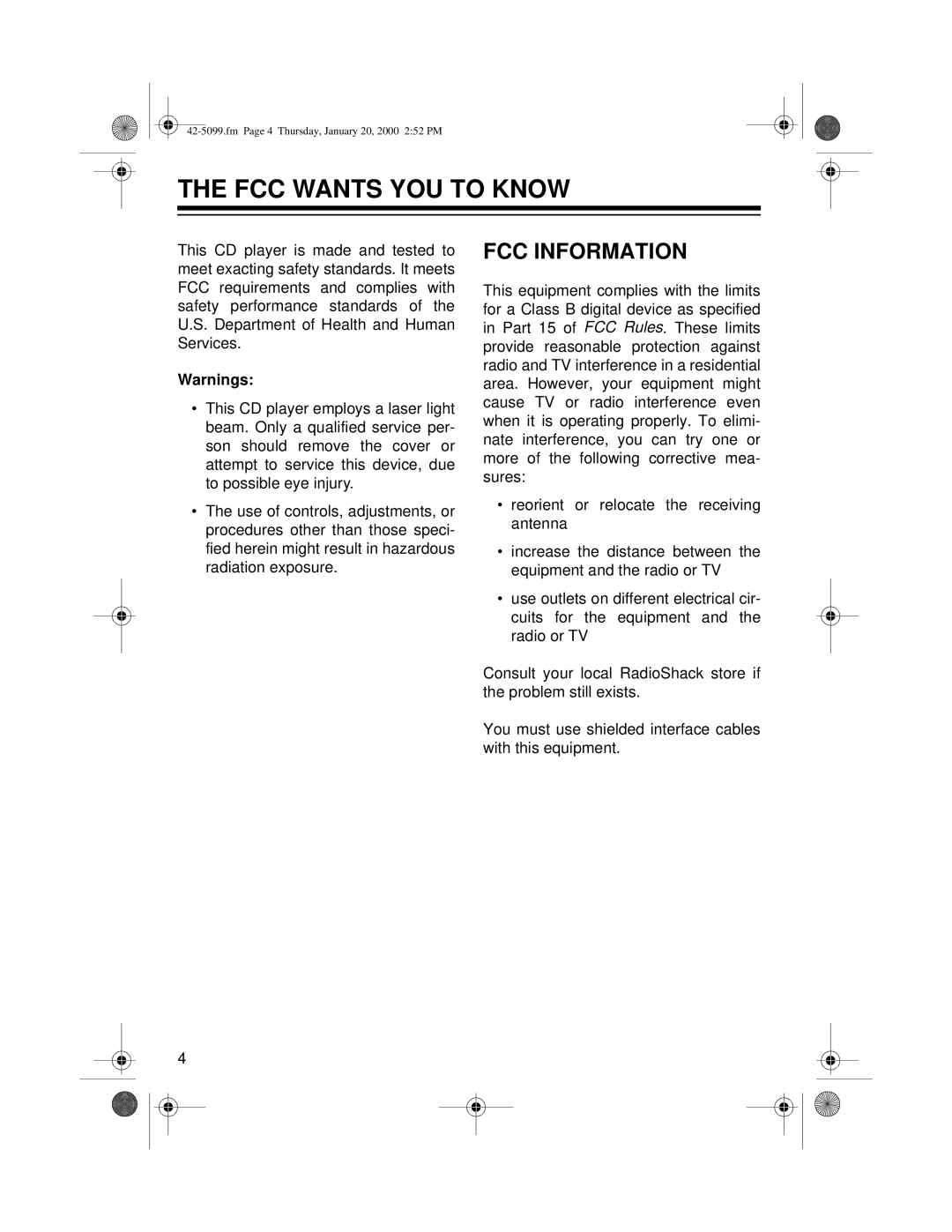 Optimus CD-3860 owner manual FCC Wants YOU to Know, FCC Information 