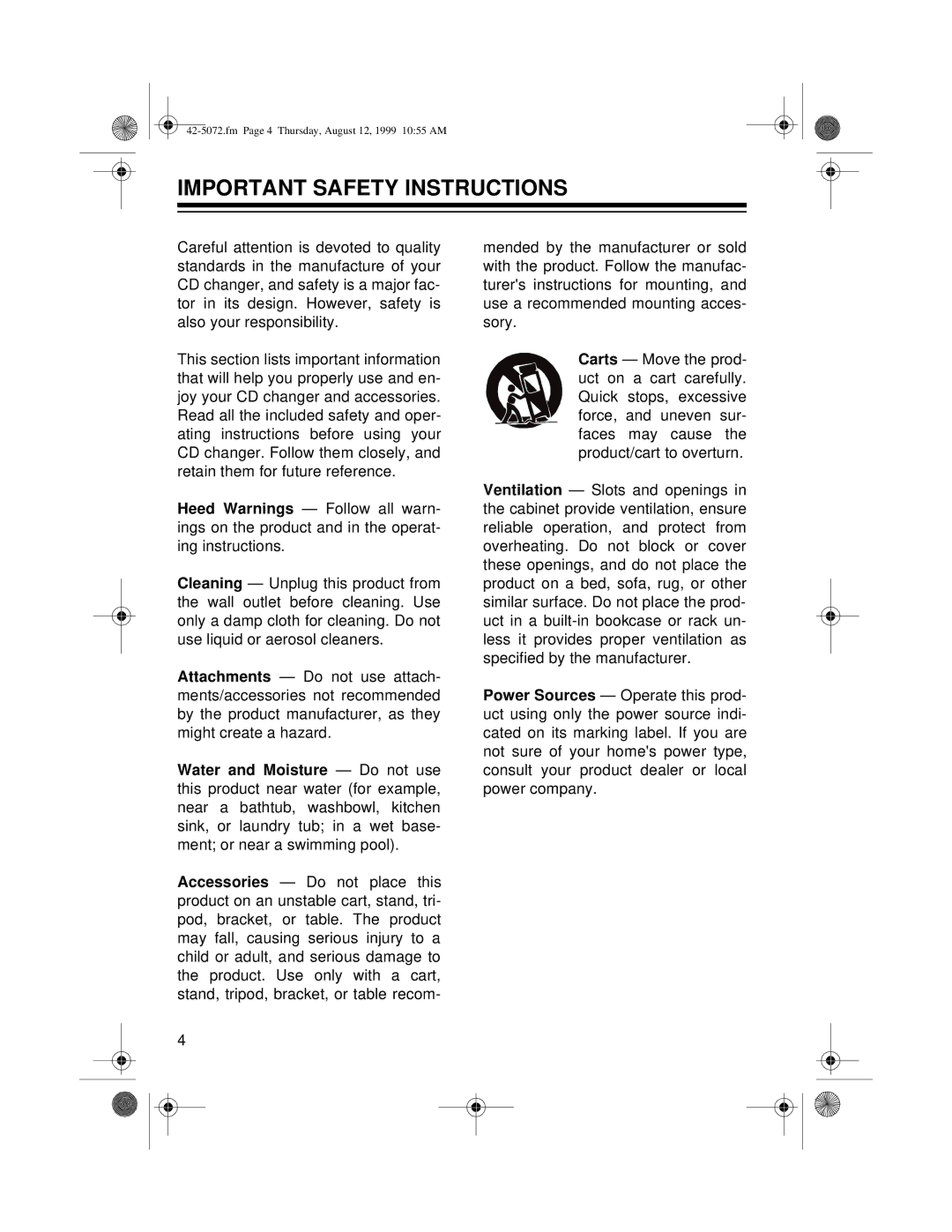 Optimus CD-8250 owner manual Important Safety Instructions 