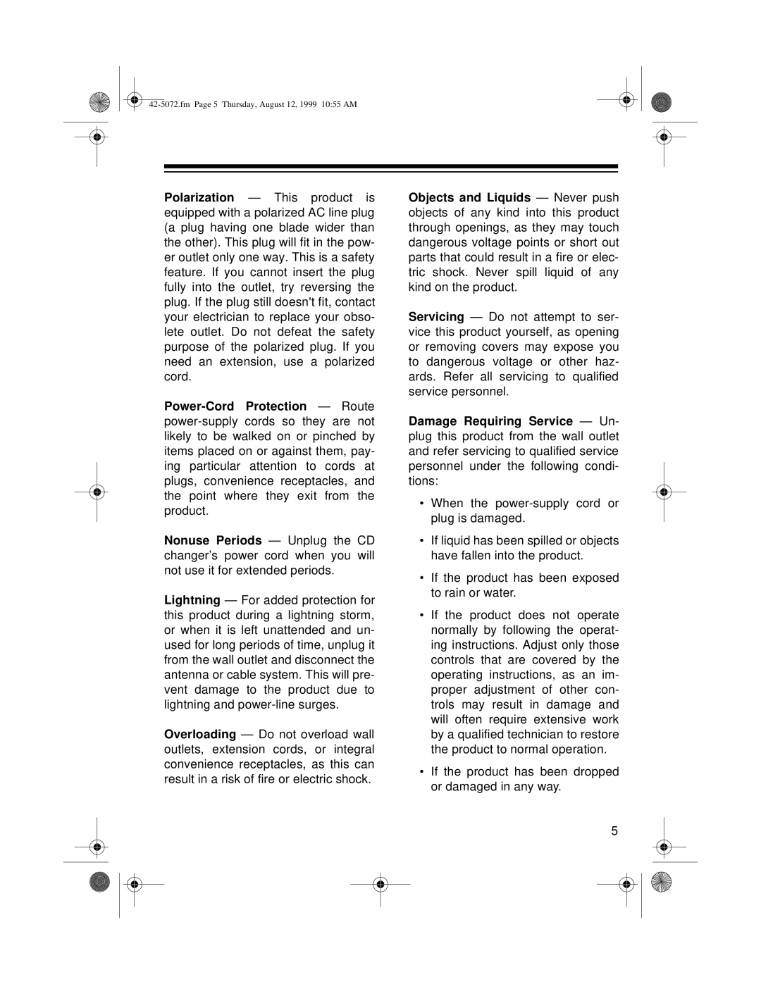 Optimus CD-8250 owner manual Fm Page 5 Thursday, August 12, 1999 1055 AM 