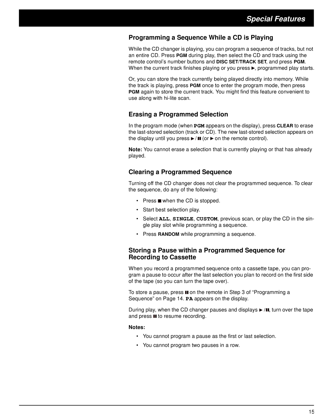 Optimus CD-8400 owner manual Programming a Sequence While a CD is Playing, Erasing a Programmed Selection 