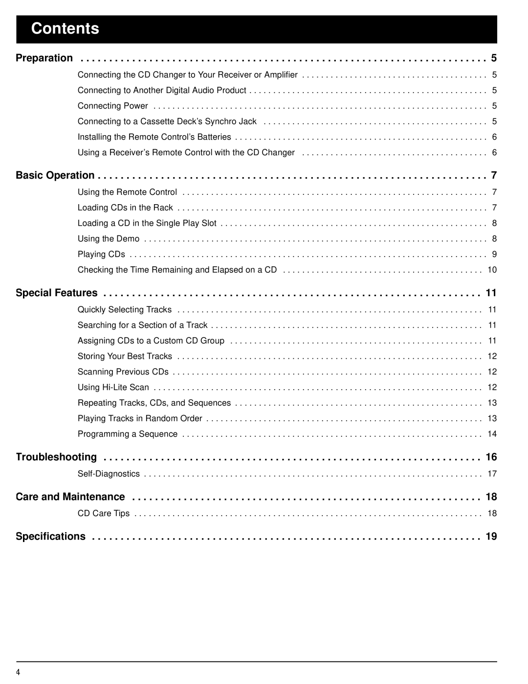 Optimus CD-8400 owner manual Contents 