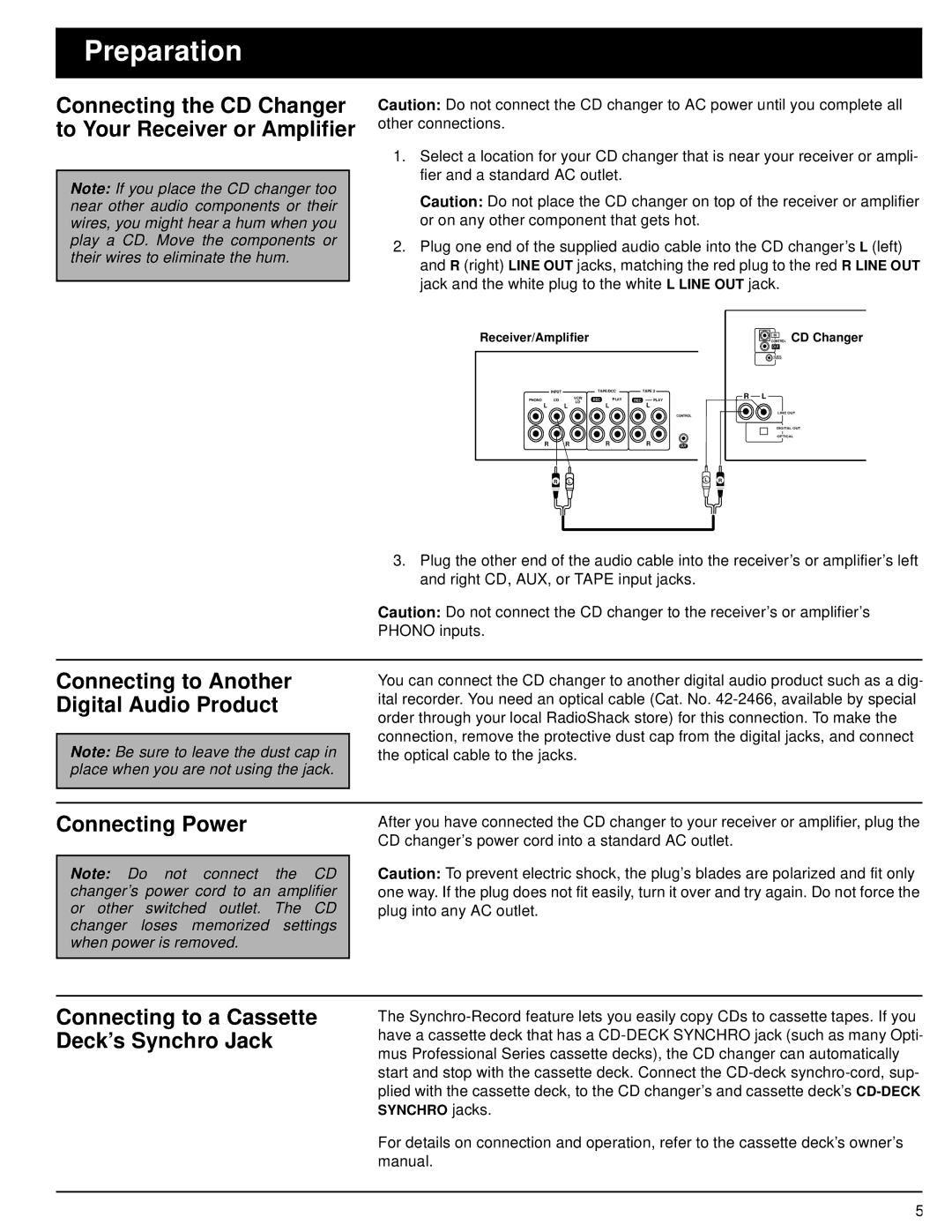 Optimus CD-8400 owner manual Preparation, Connecting Power 