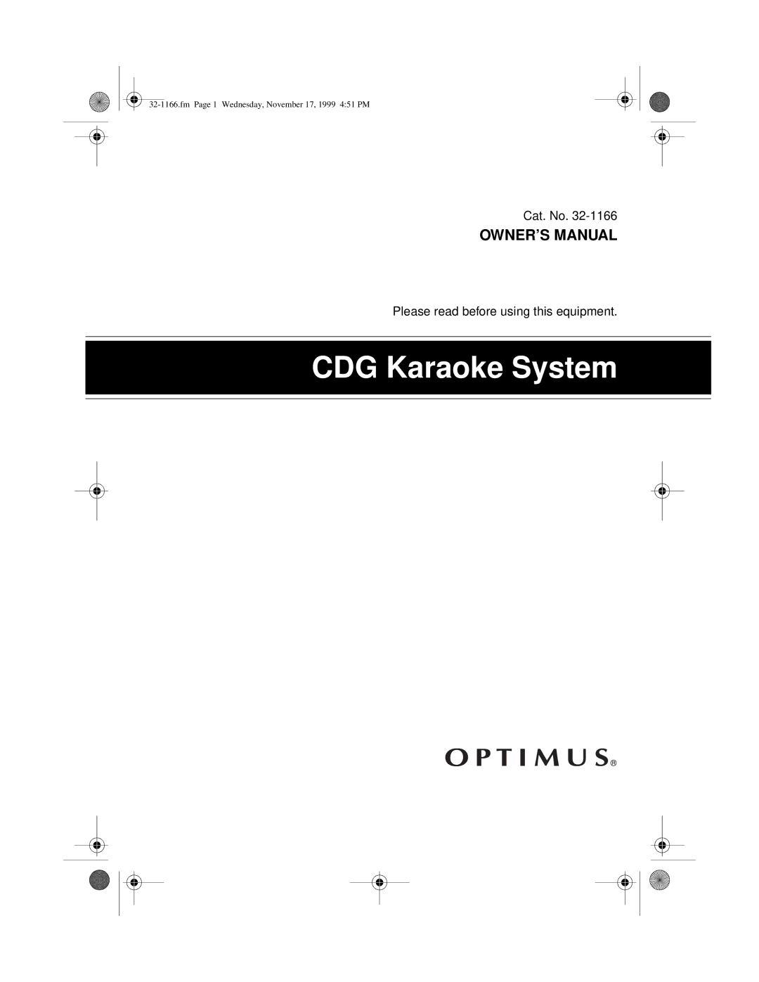 Optimus owner manual CDG Karaoke System 