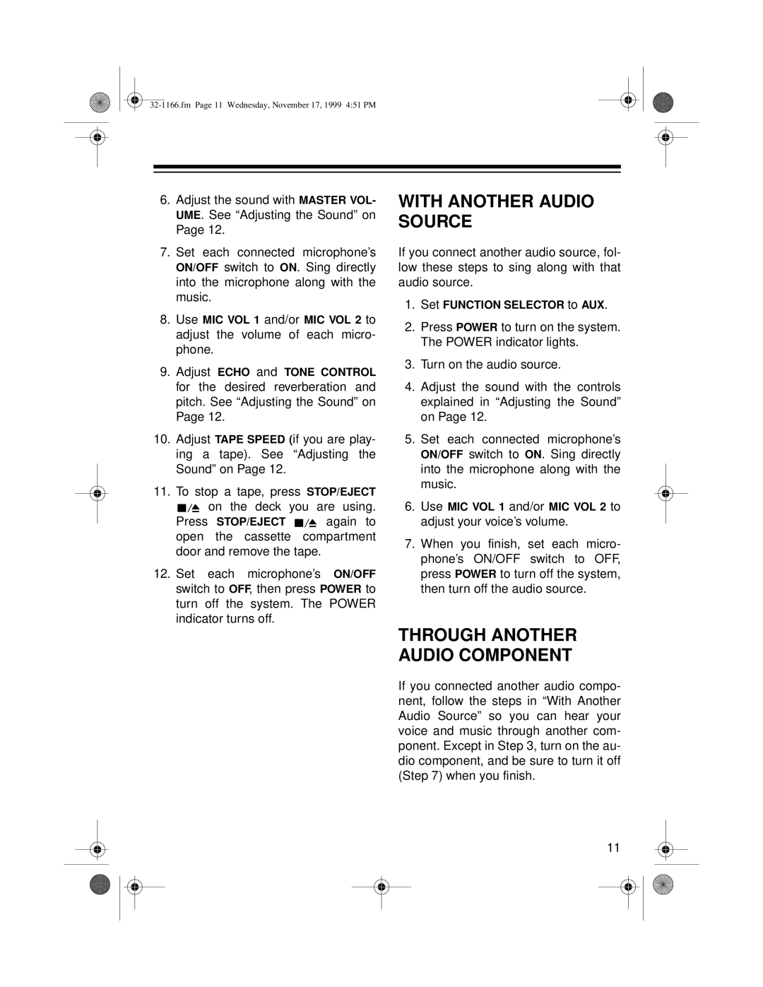 Optimus CDG owner manual With Another Audio Source, Through Another Audio Component 