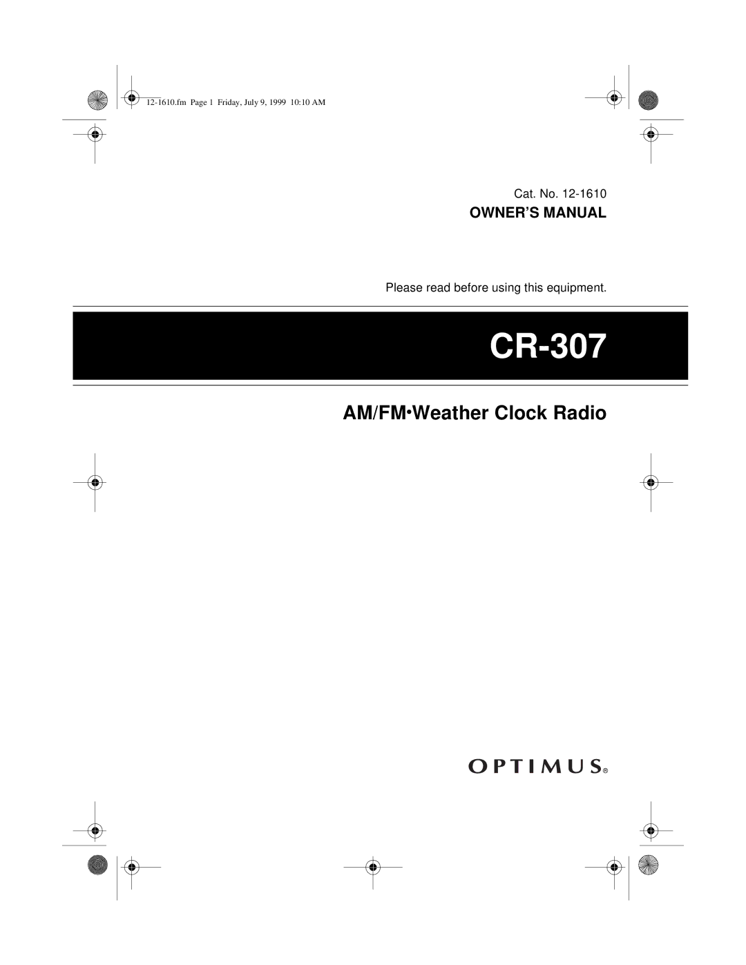 Optimus 12-1610 owner manual CR-307 