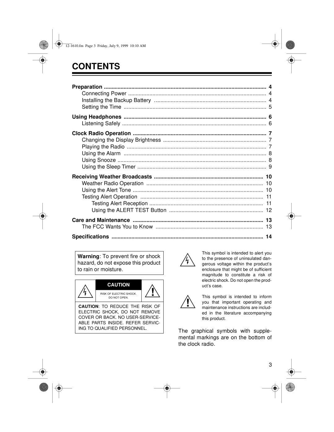 Optimus 12-1610, CR-307 owner manual Contents 