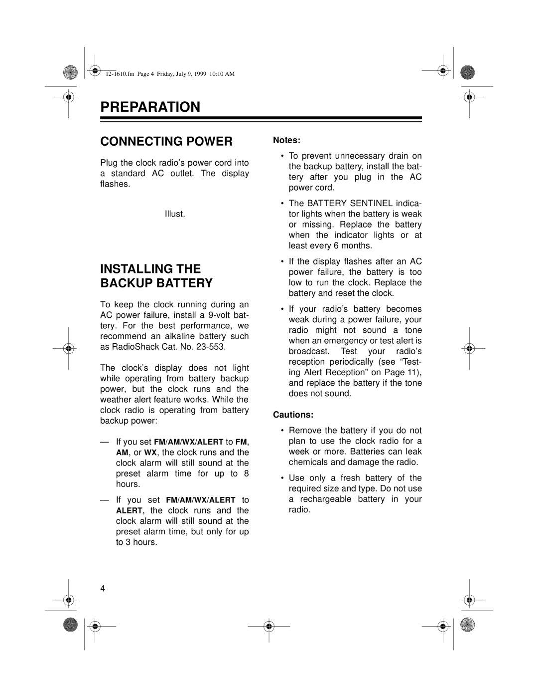 Optimus CR-307, 12-1610 owner manual Preparation, Connecting Power 