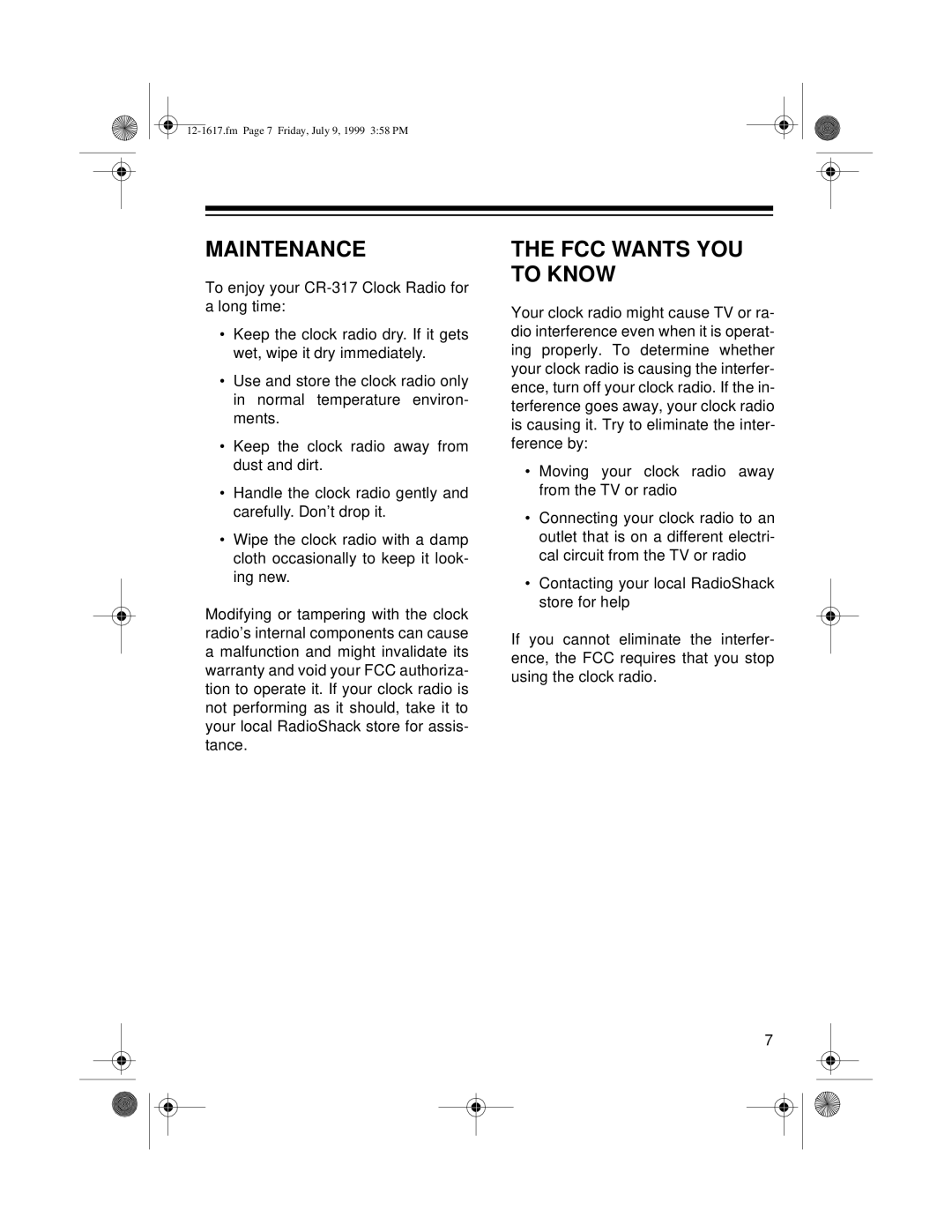 Optimus CR-317 user service Maintenance, FCC Wants YOU to Know 