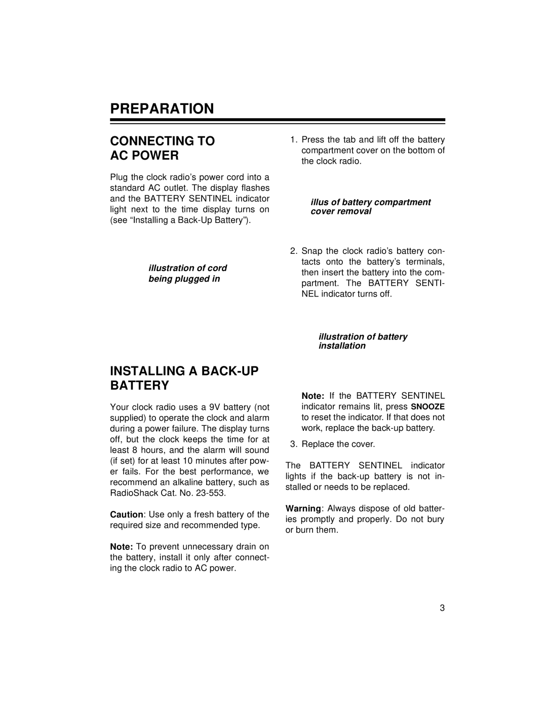 Optimus CR-320 owner manual Preparation, Connecting to AC Power, Installing a BACK-UP Battery 