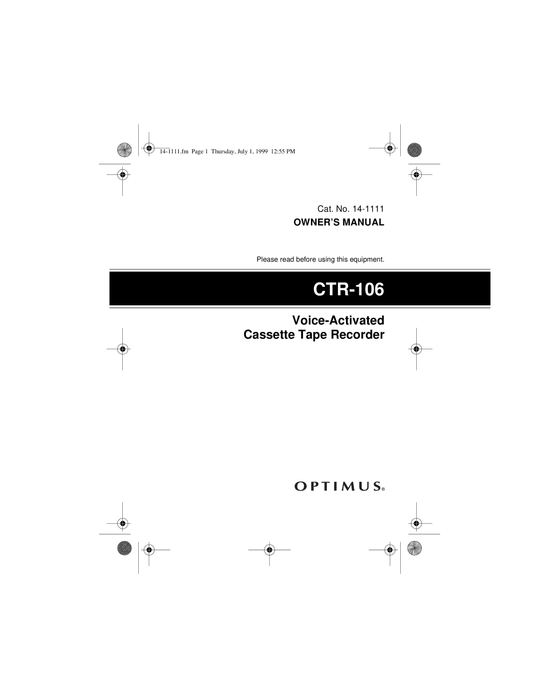 Optimus CTR-106 owner manual 