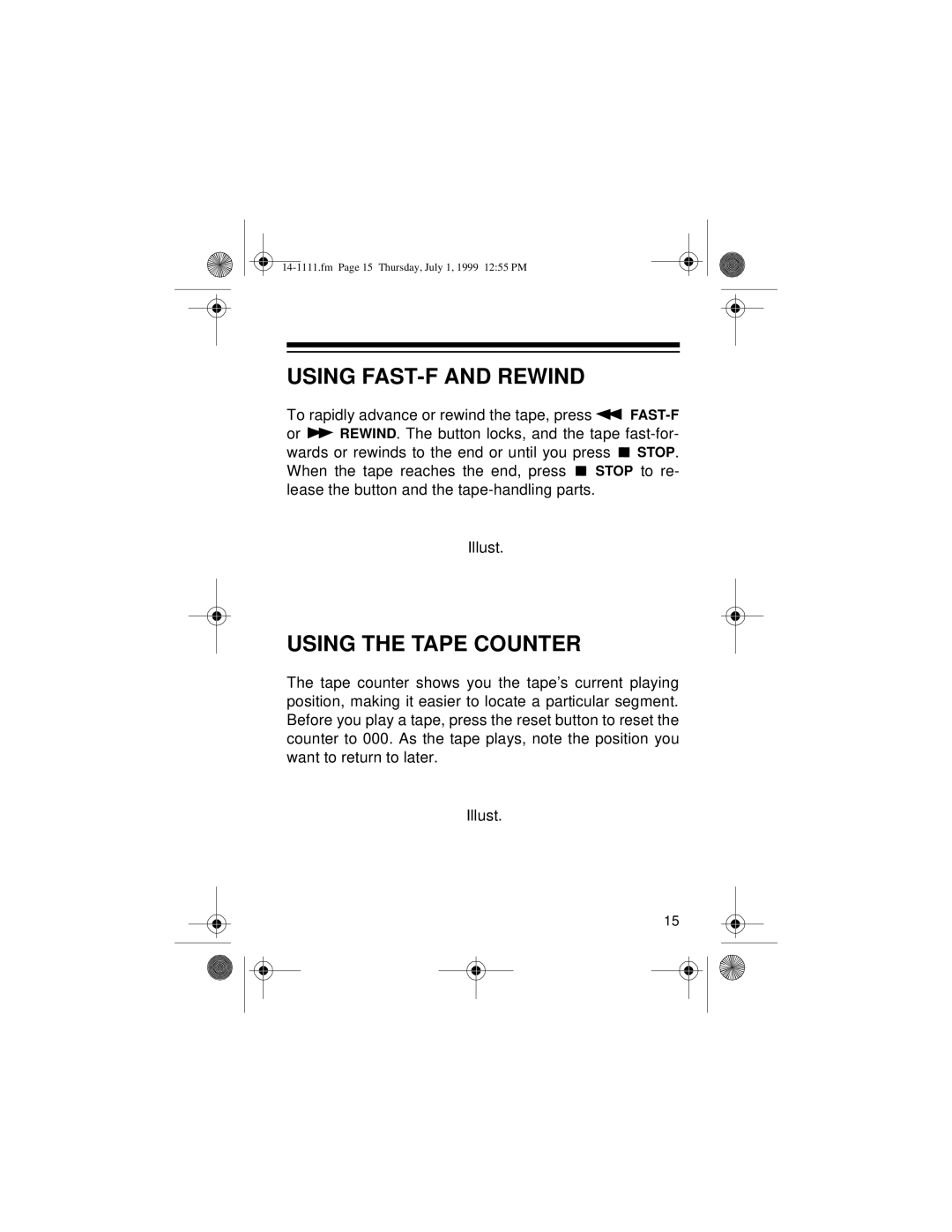 Optimus CTR-106 owner manual Using FAST-F and Rewind, Using the Tape Counter 