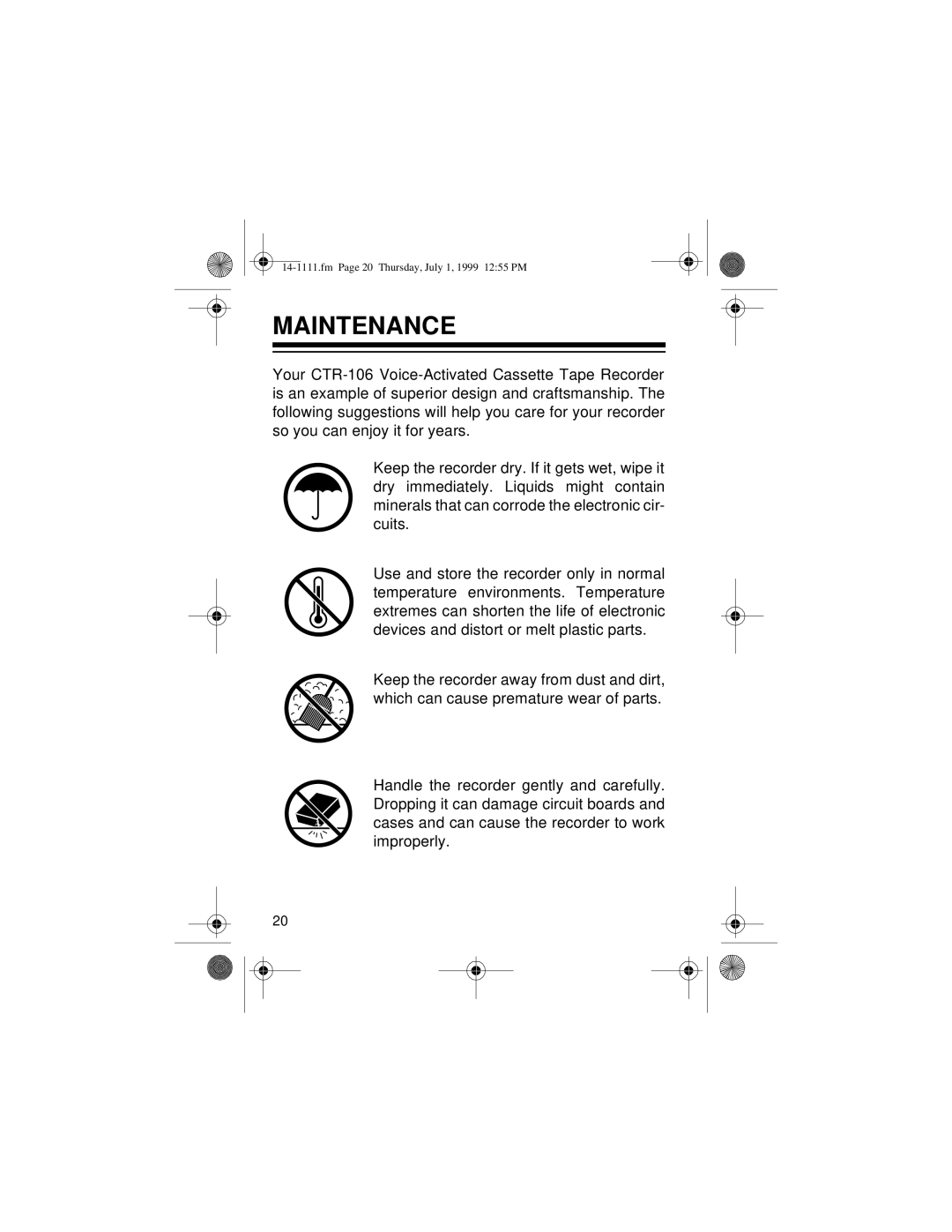 Optimus CTR-106 owner manual Maintenance 