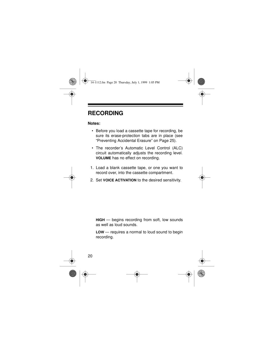 Optimus CTR-107 owner manual Recording 