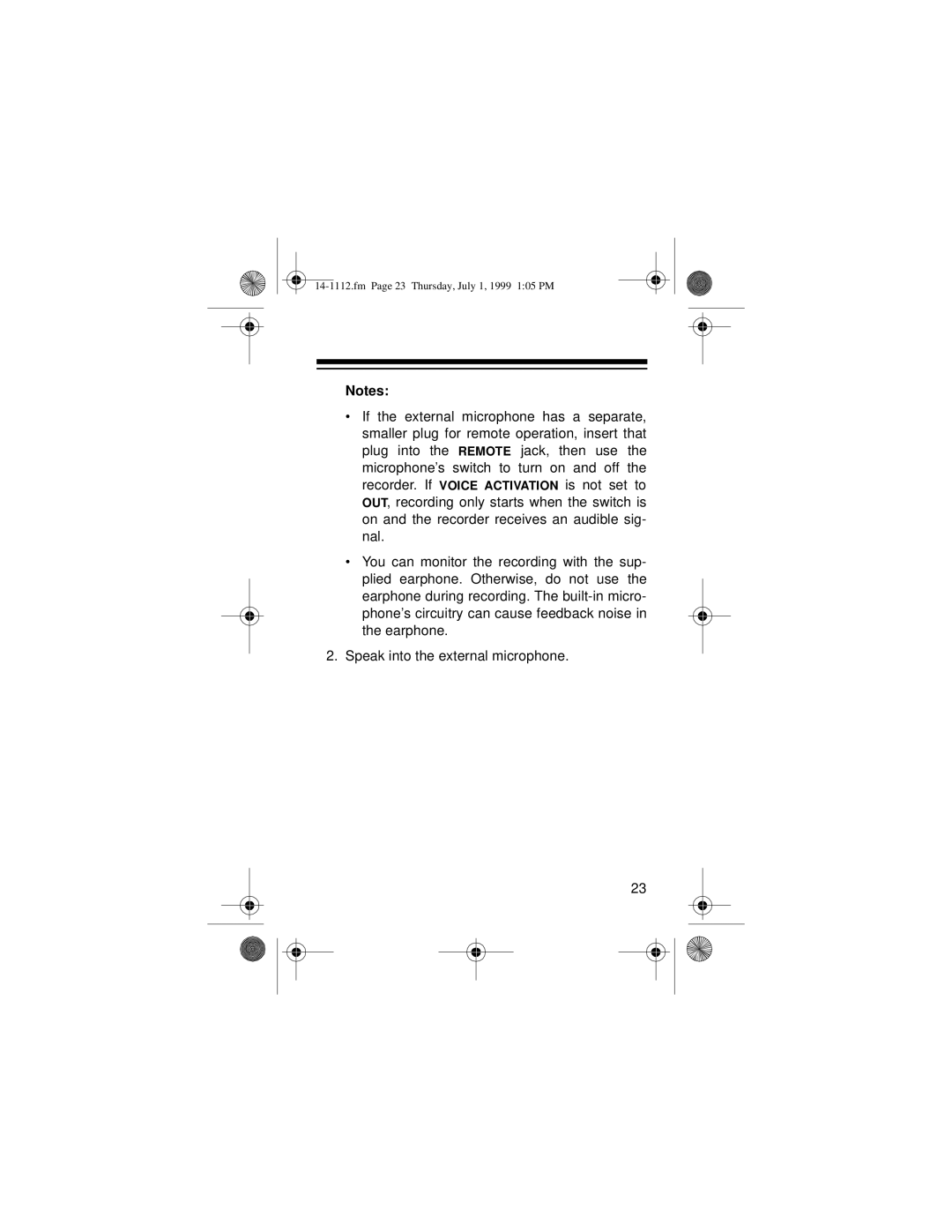 Optimus CTR-107 owner manual Fm Page 23 Thursday, July 1, 1999 105 PM 