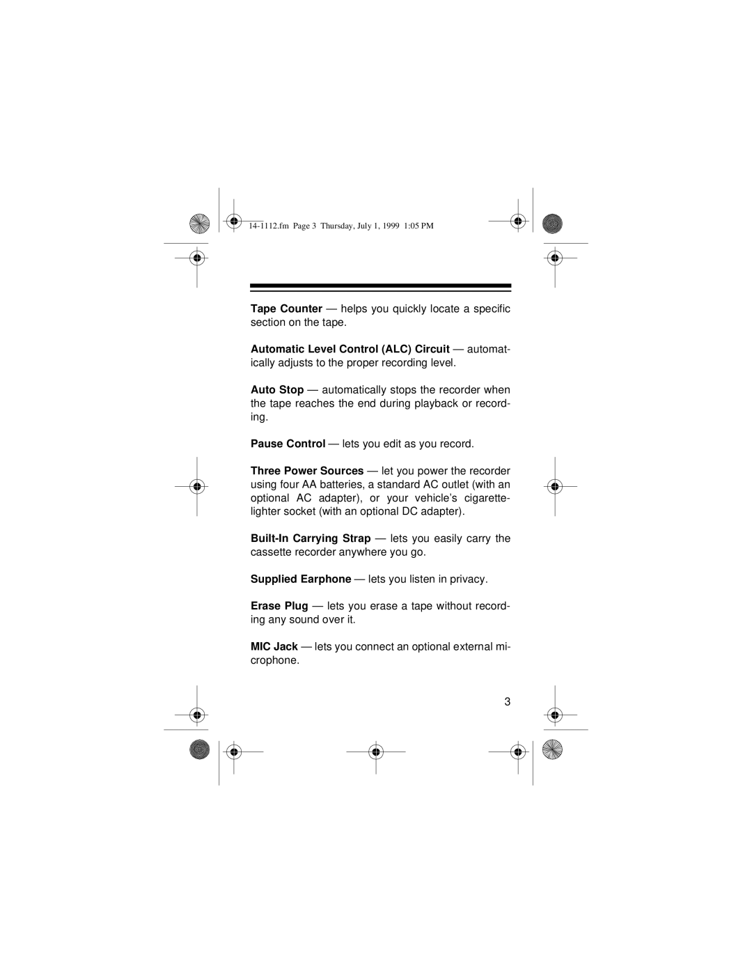 Optimus CTR-107 owner manual Fm Page 3 Thursday, July 1, 1999 105 PM 