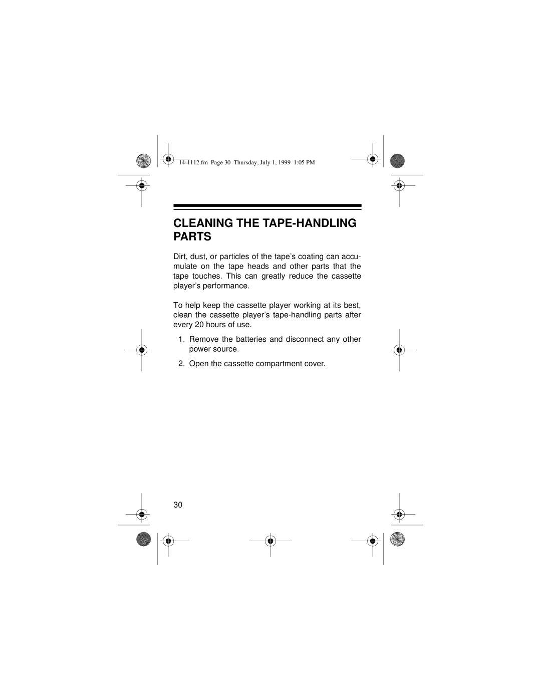 Optimus CTR-107 owner manual Cleaning the TAPE-HANDLING Parts 