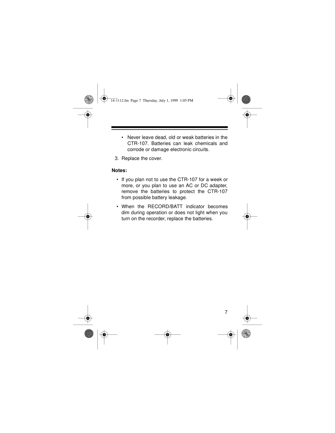 Optimus CTR-107 owner manual Fm Page 7 Thursday, July 1, 1999 105 PM 