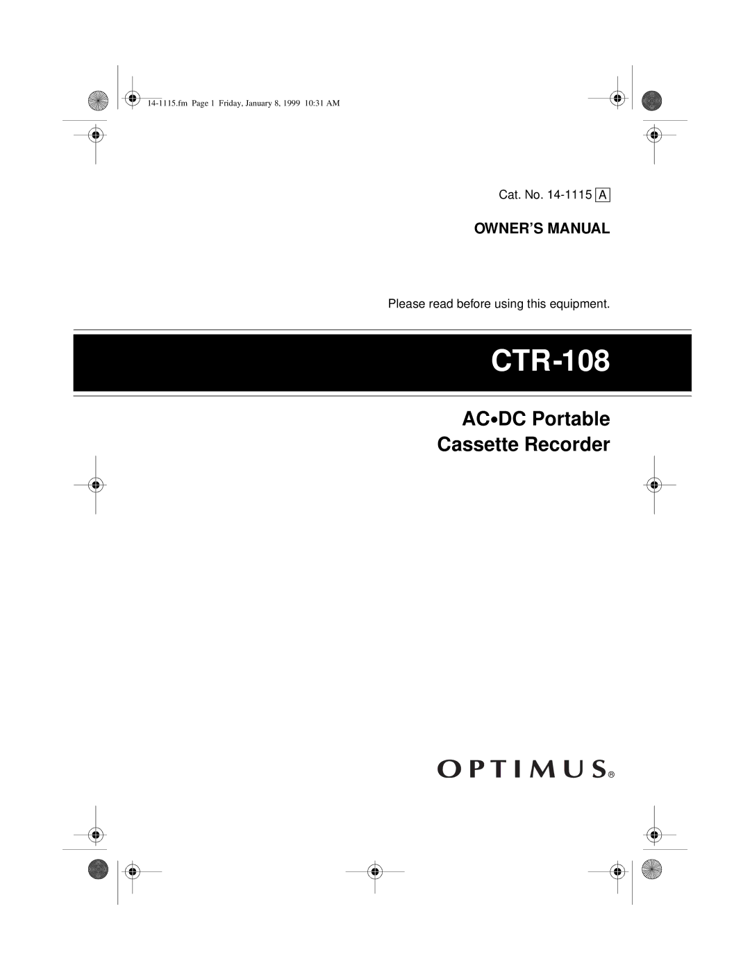 Optimus CTR-108 owner manual 