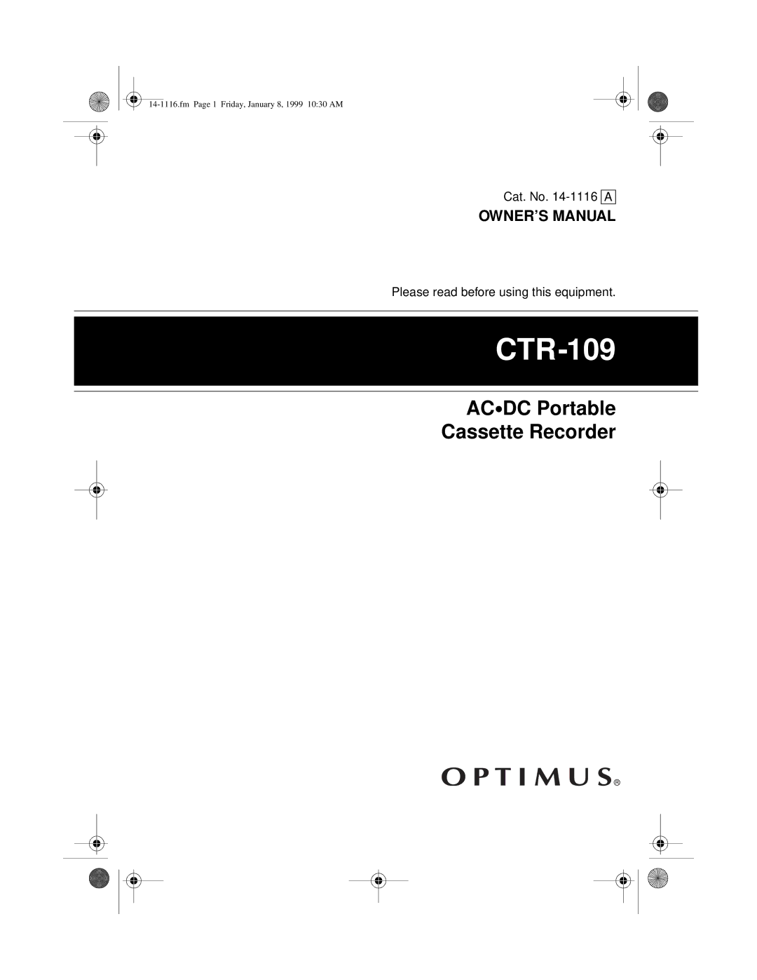 Optimus CTR-109 owner manual 