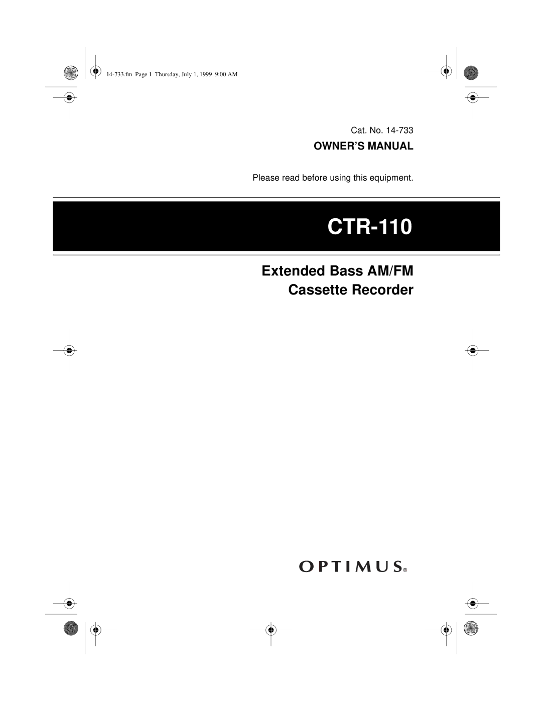 Optimus CTR-110 owner manual 